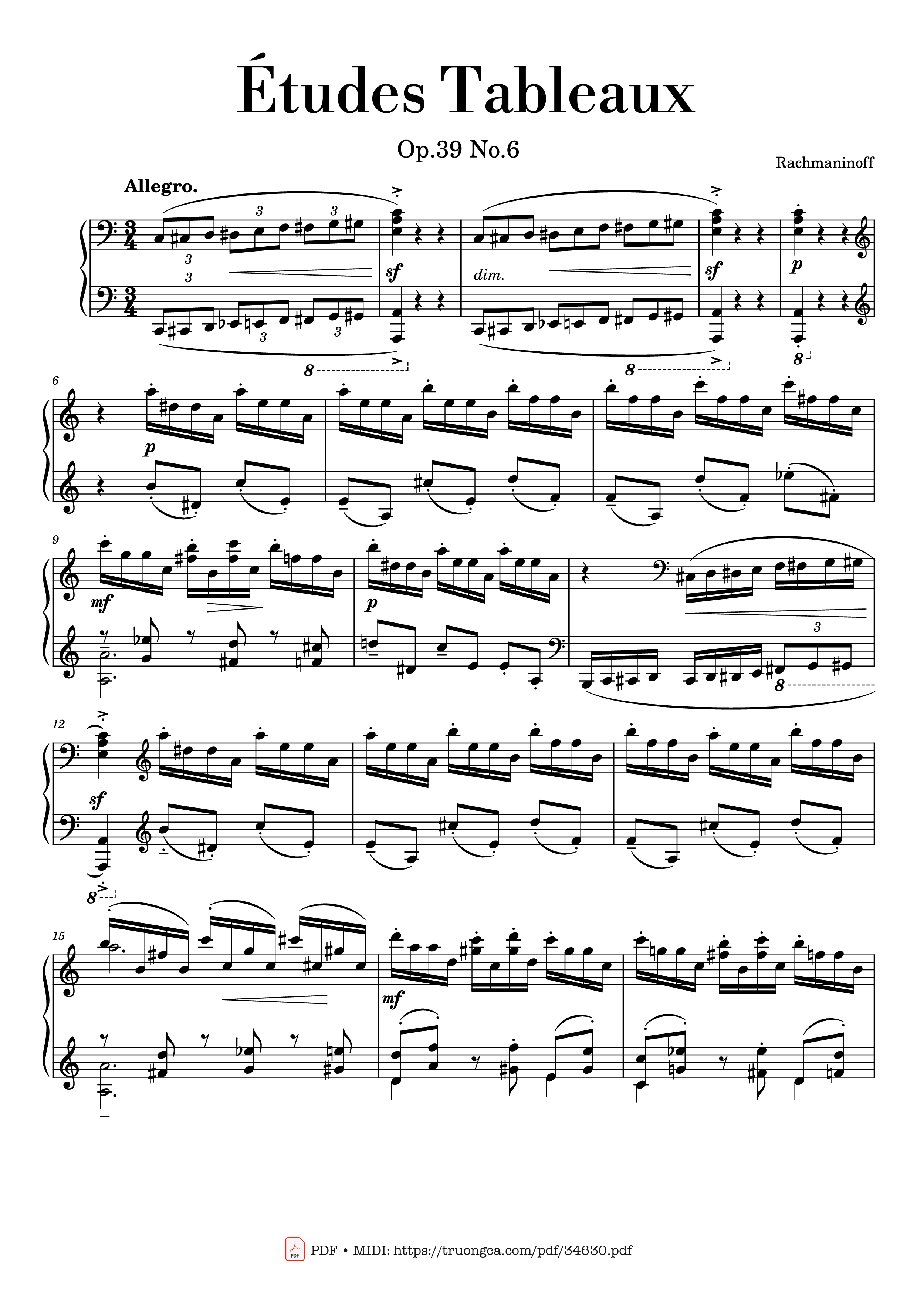 Page 1 of the piano sheet music PDF Piano – Rachmaninov Etude Tableau op. 39 no. 6 Piano by Sergei Rachmaninoff