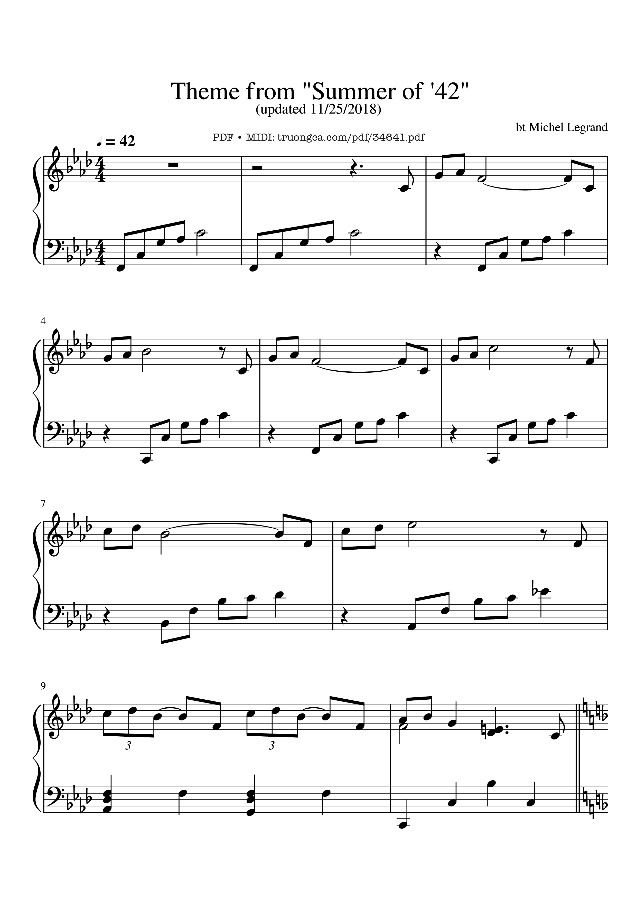 Page 1 of the piano sheet music PDF Piano – Theme from Summer of 