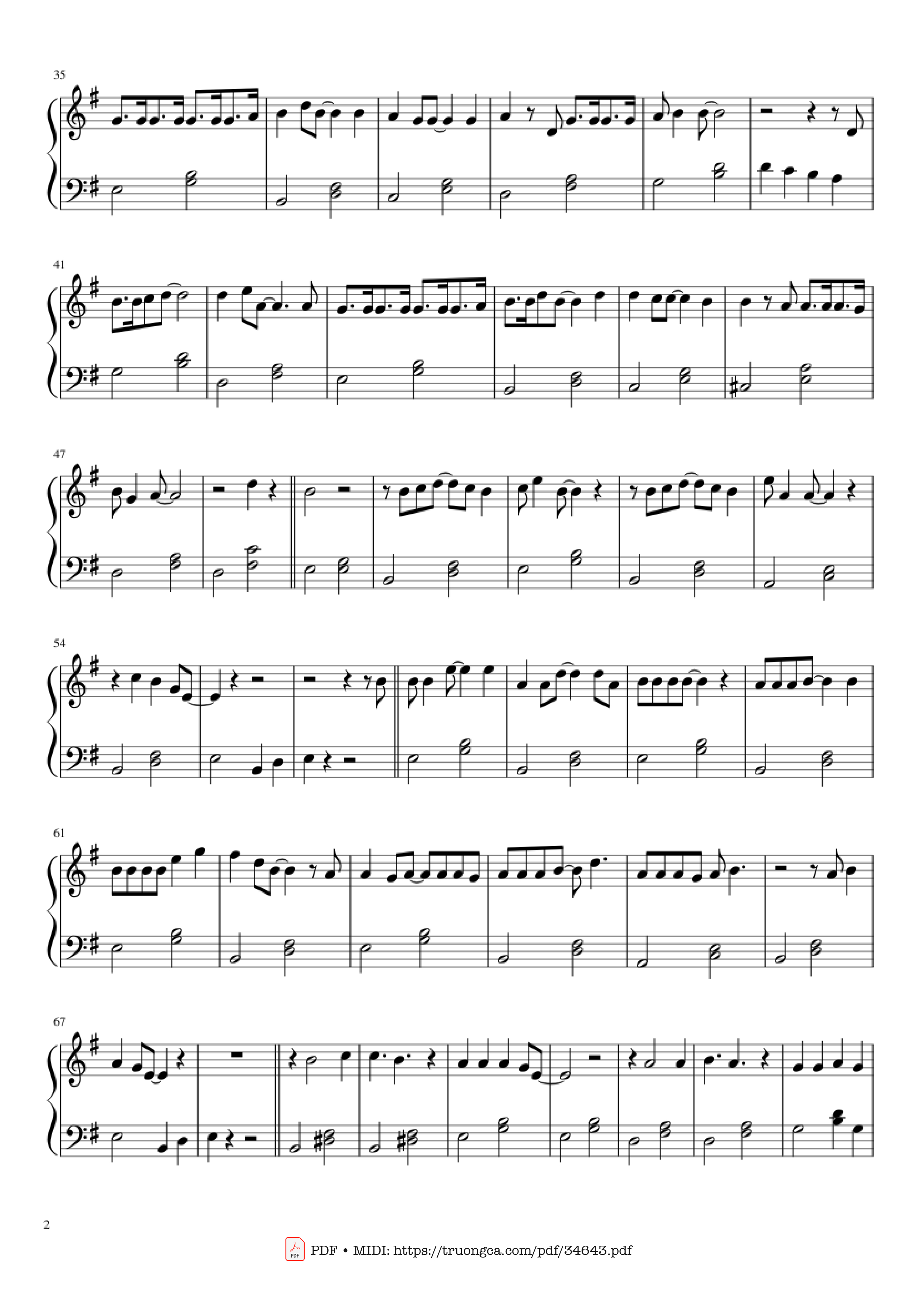 Page 2 of the piano sheet music PDF Piano – Lemon Tree Piano EASY by Fools Garden