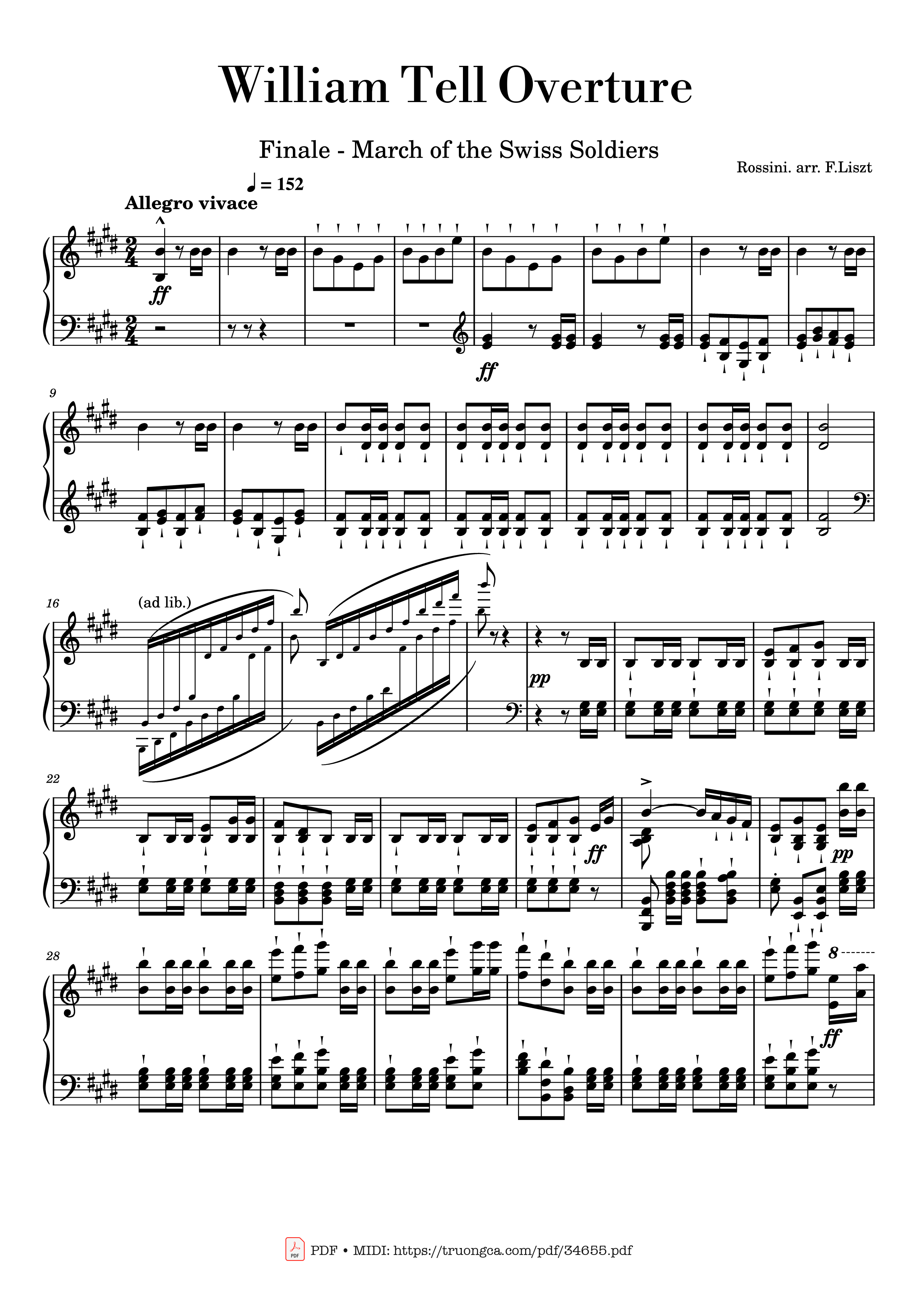 Page 1 of the piano sheet music PDF Piano – William Tell Overture Piano by Gioachino Rossini