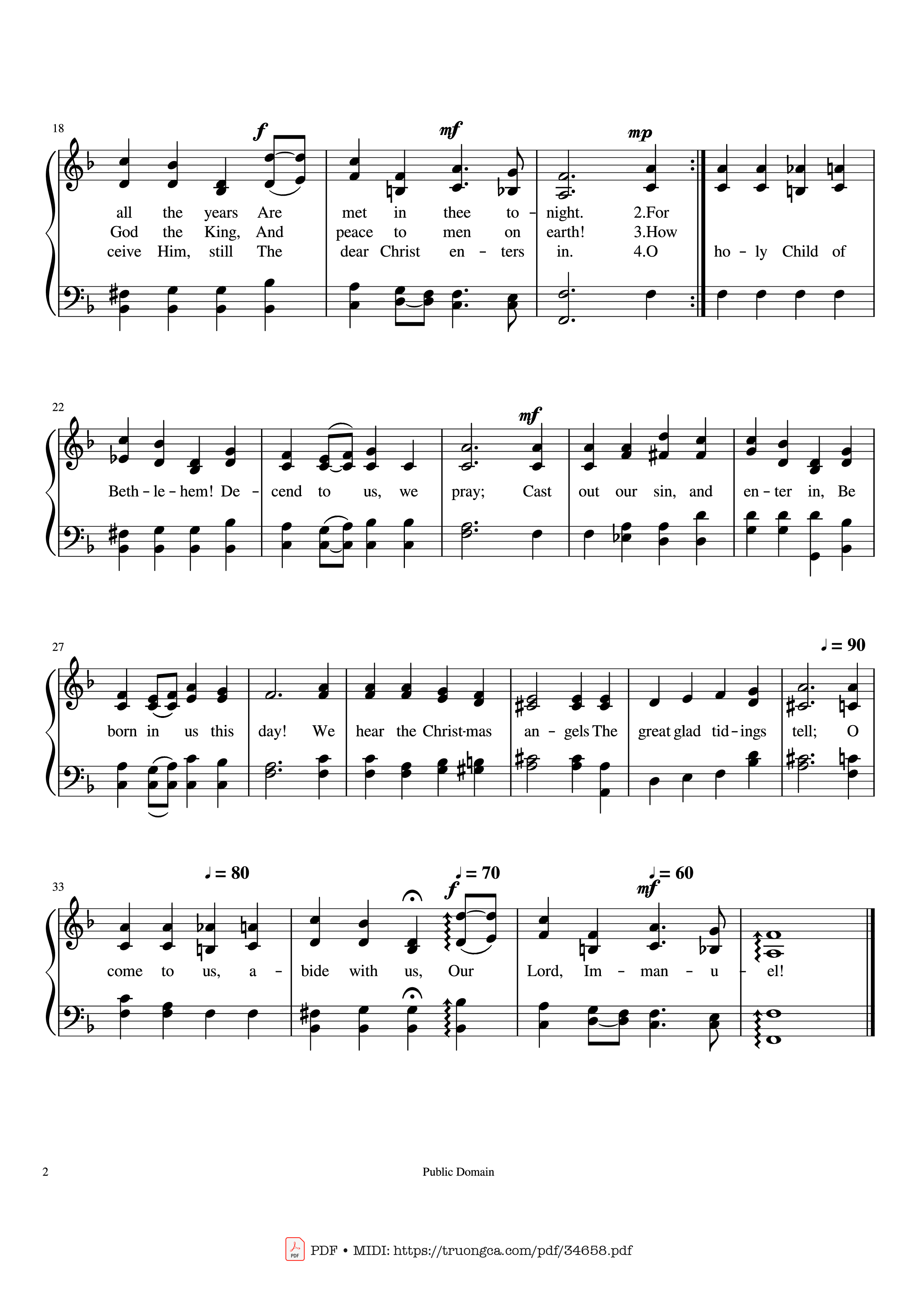 Page 2 of the piano sheet music PDF – O Little Town of Bethlehem (ST. LOUIS) Piano by Phillips Brooks