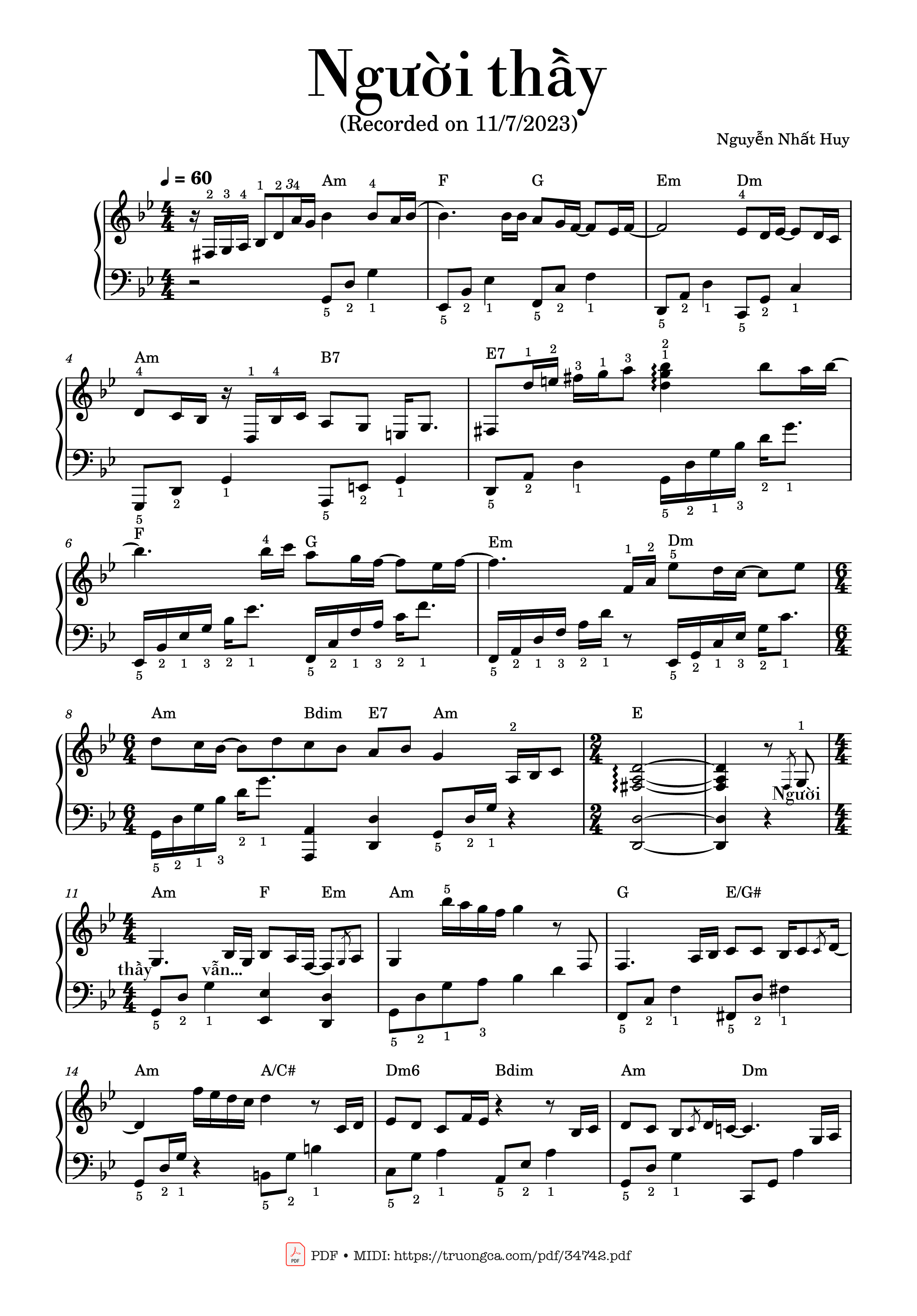 Page 1 of the piano sheet music PDF Piano – Người thầy Piano Solo by Nguyễn Nhất Huy