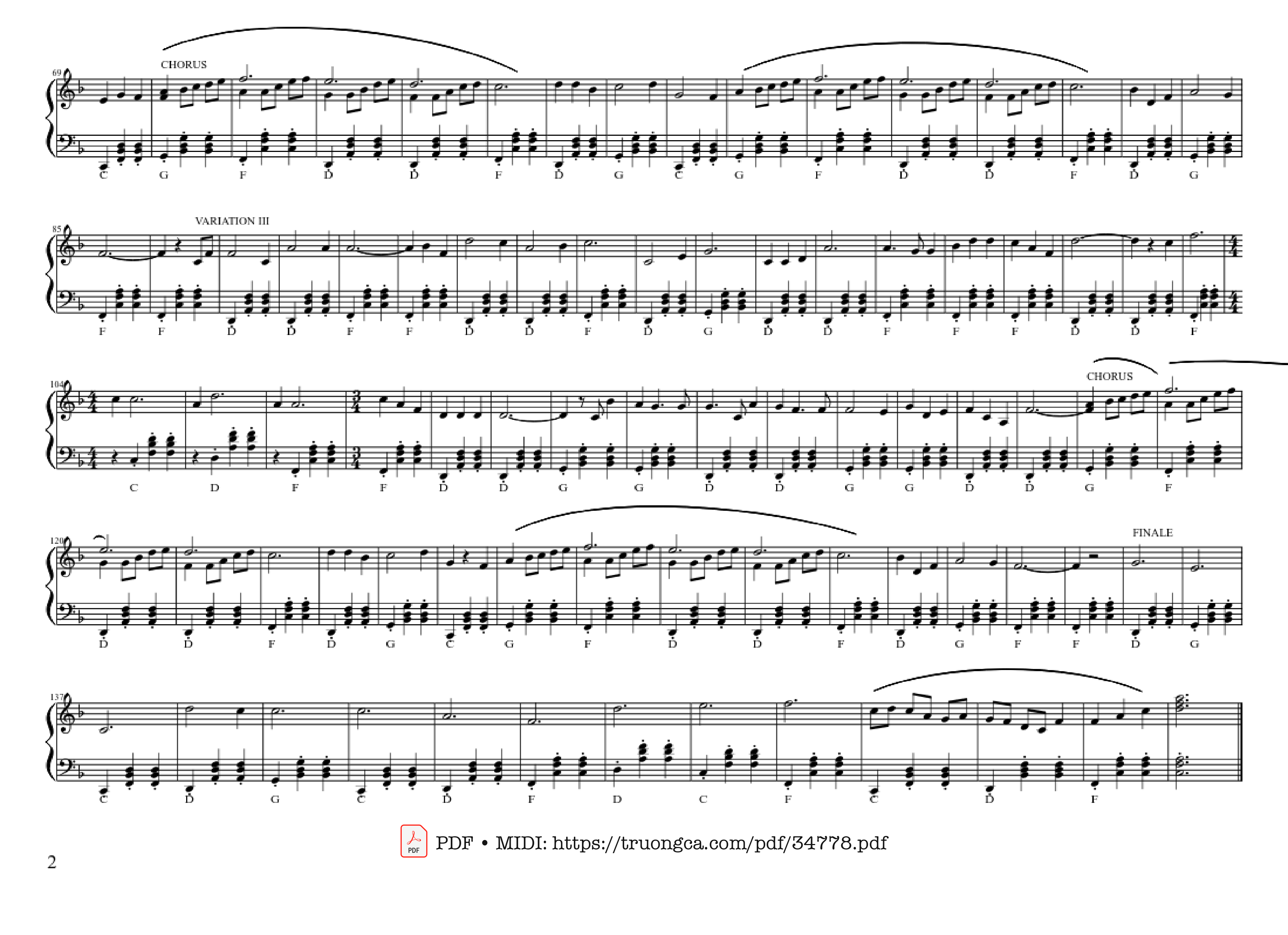Page 2 of the piano sheet music PDF Piano – Ly Rượu Mừng Piano by Phạm Đình Chương