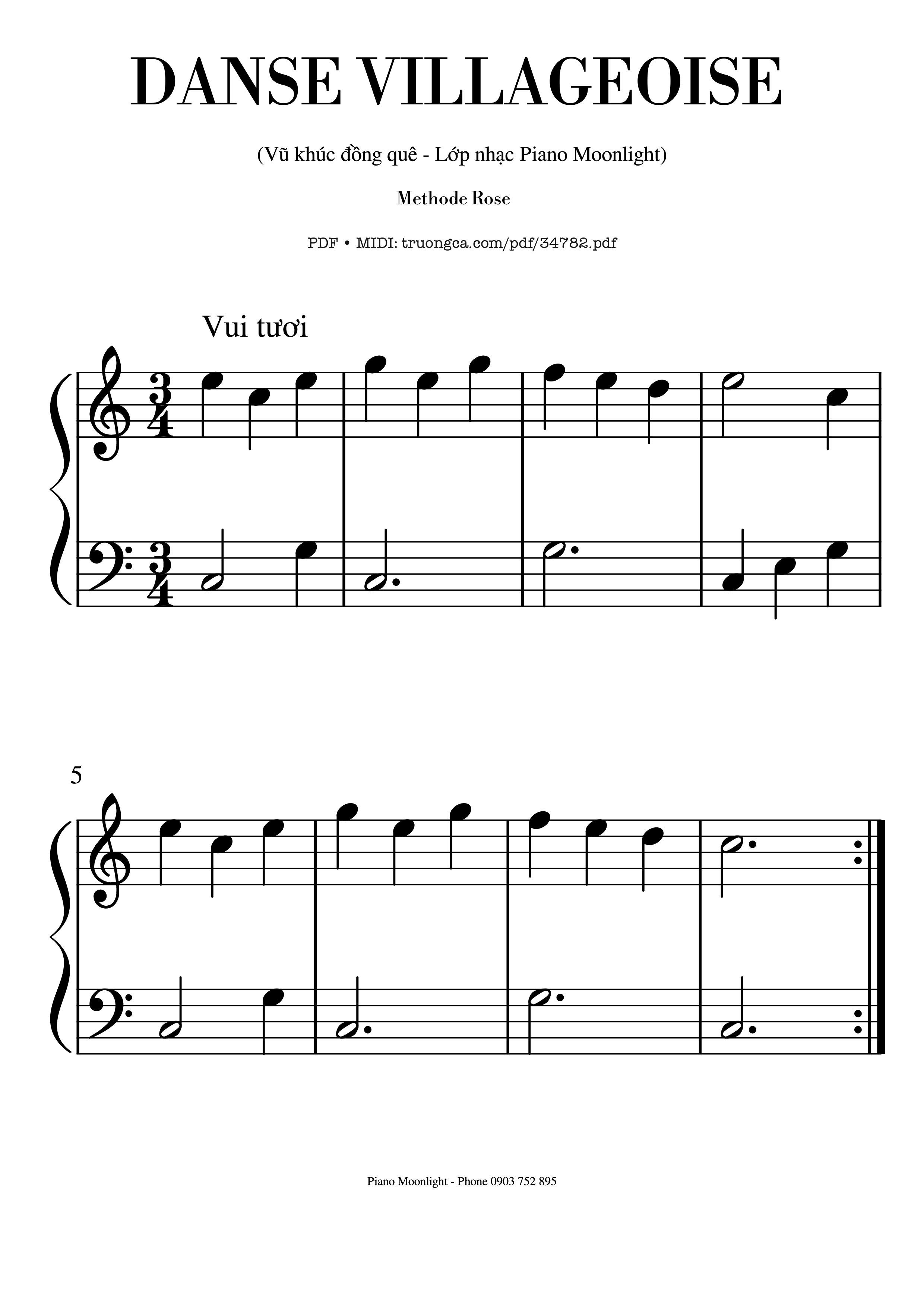 Page 1 of the piano sheet music PDF Piano – Danse Villageoise by Methode Rose
