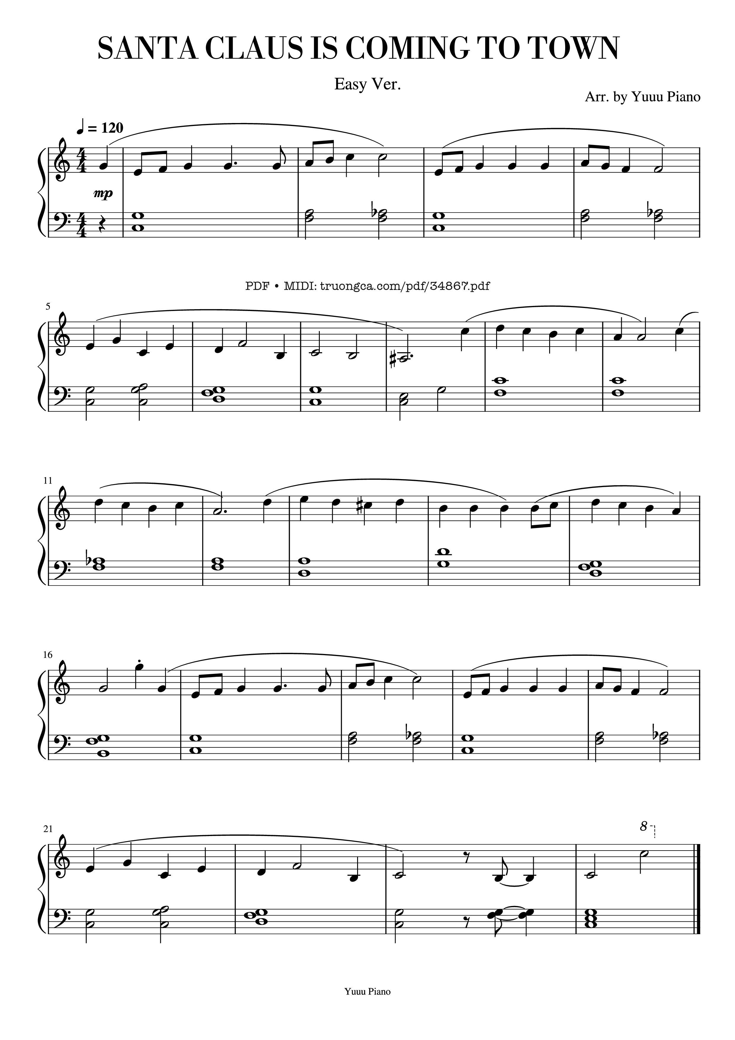 Page 1 of the piano sheet music PDF Piano – Santa Claus is coming to town Piano EASY by Haven Gillespie