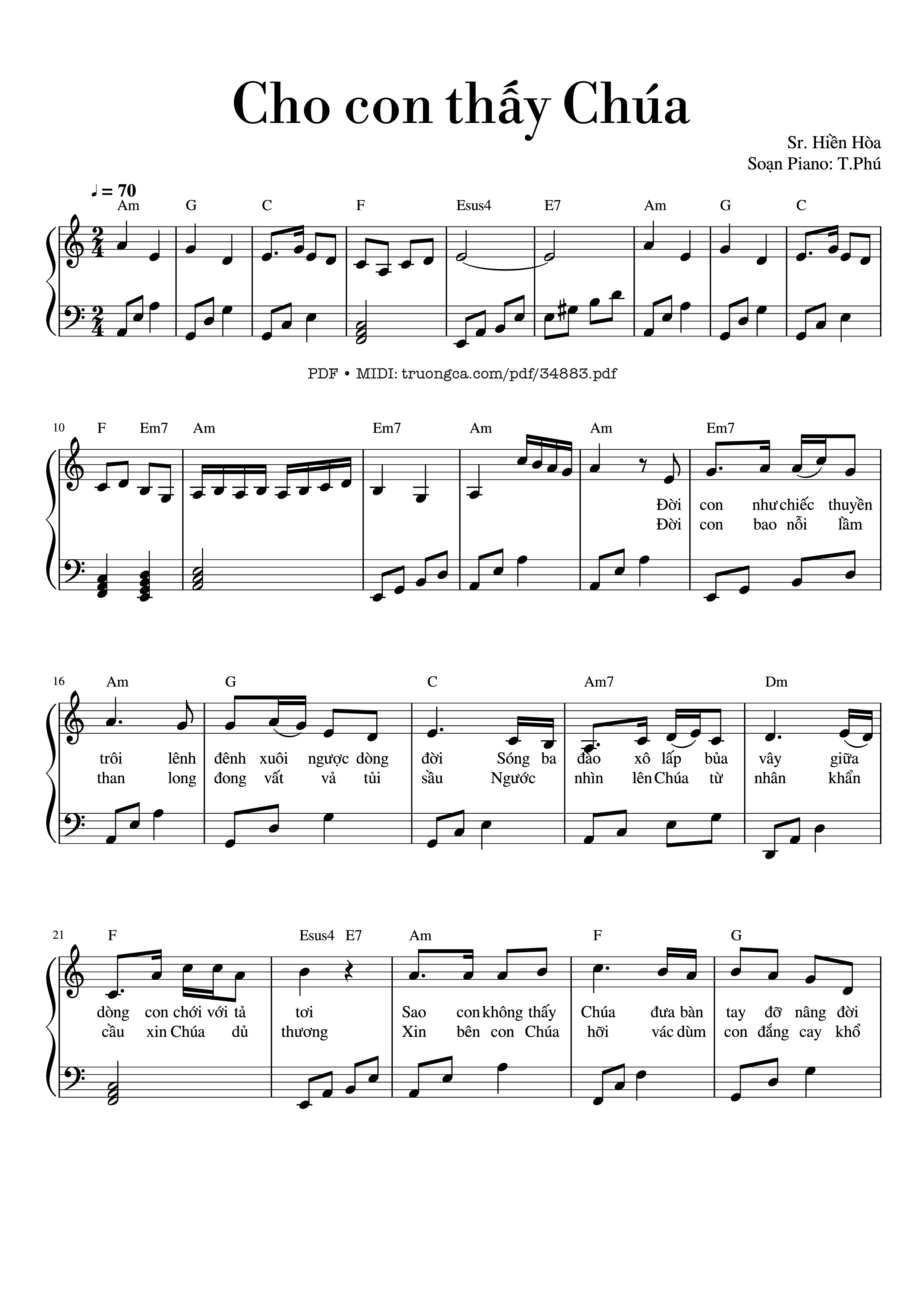 Page 1 of the piano sheet music PDF Piano – Cho con thấy Chúa Piano by Hiền Hòa