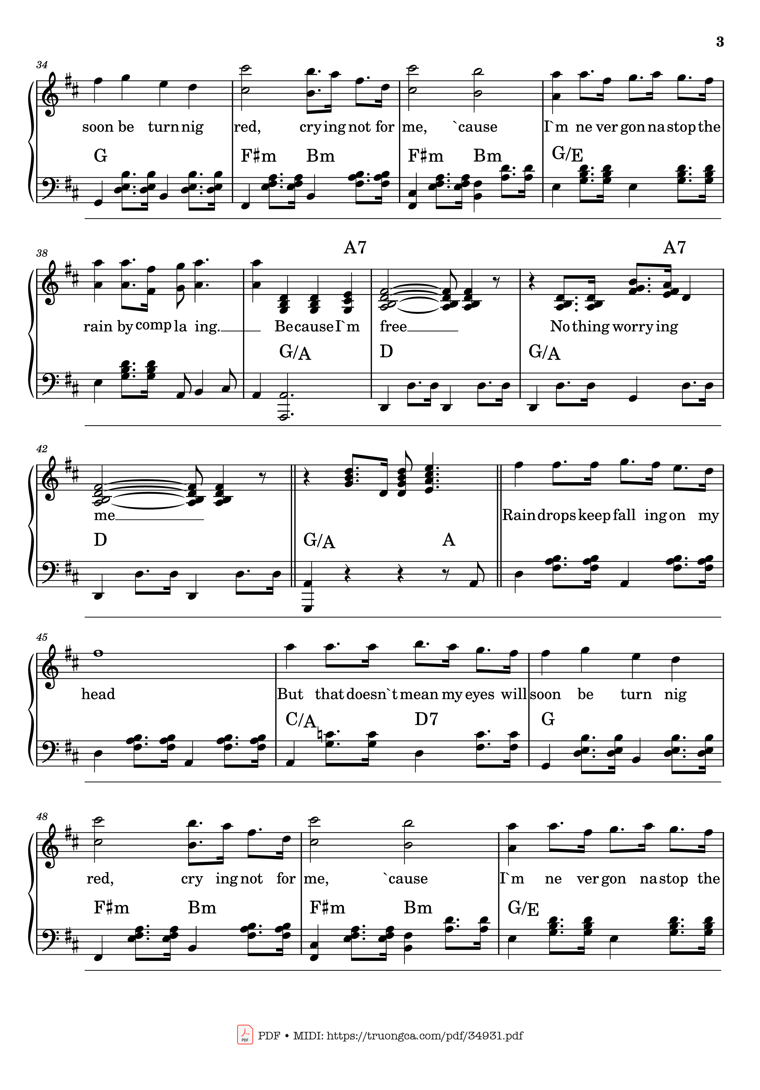 Page 3 of the piano sheet music PDF – Raindrops keep falling on my head Piano by Burt Bacharach