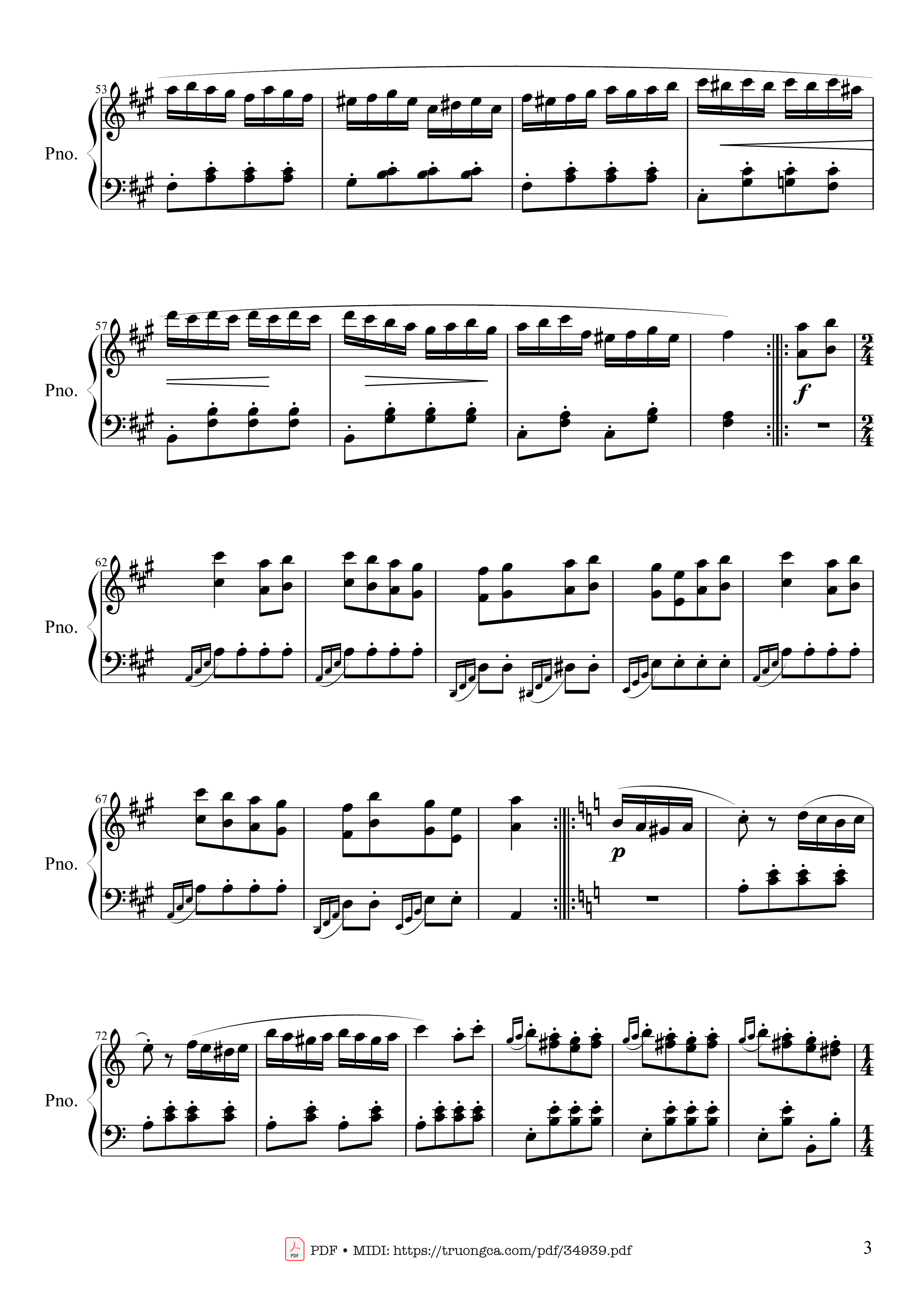 Page 3 of the piano sheet music PDF Piano – Rondo Alla Turca (Turkish March) Piano by Wolfgang Amadeus Mozart
