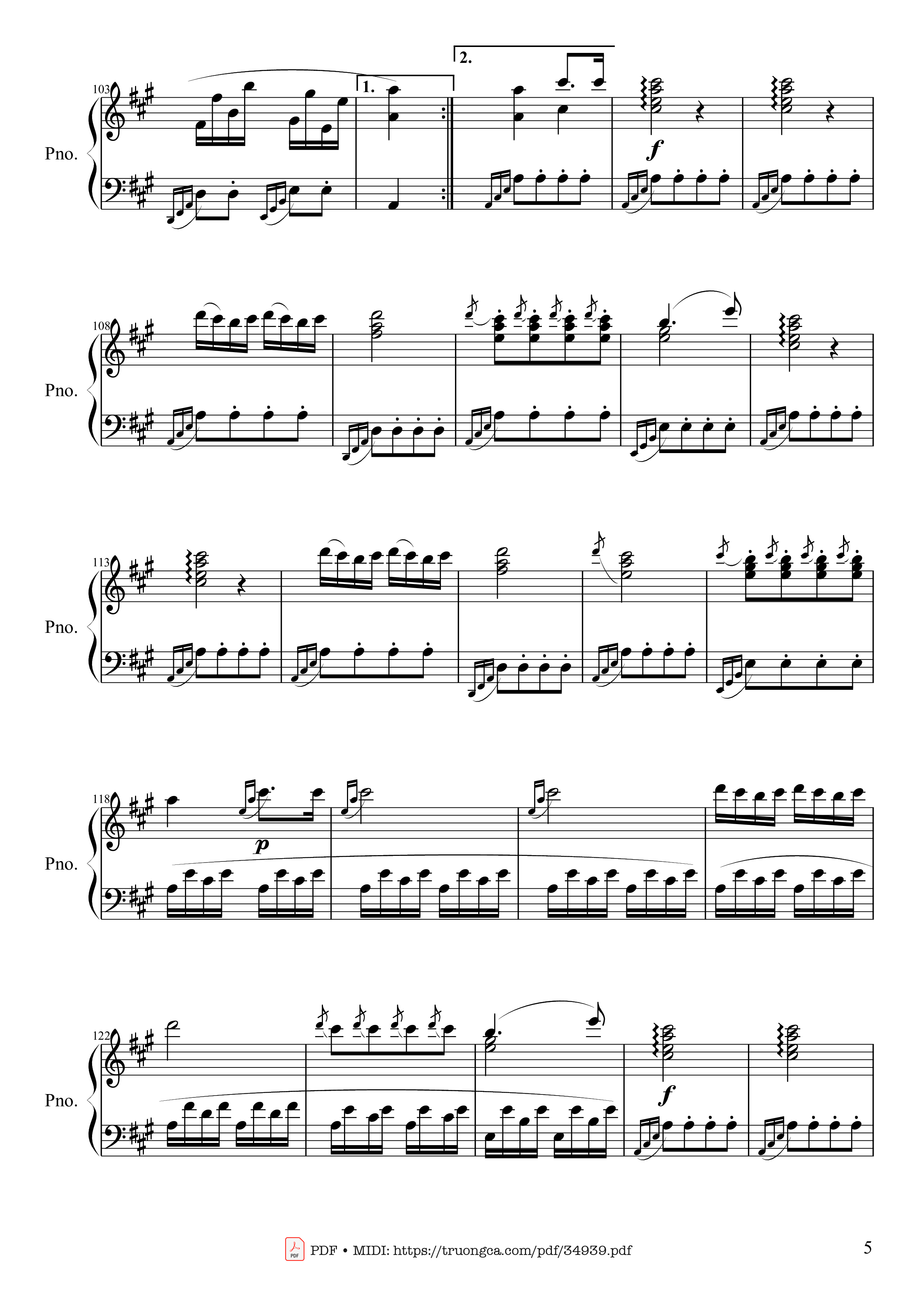 Page 5 of the piano sheet music PDF Piano – Rondo Alla Turca (Turkish March) Piano by Wolfgang Amadeus Mozart