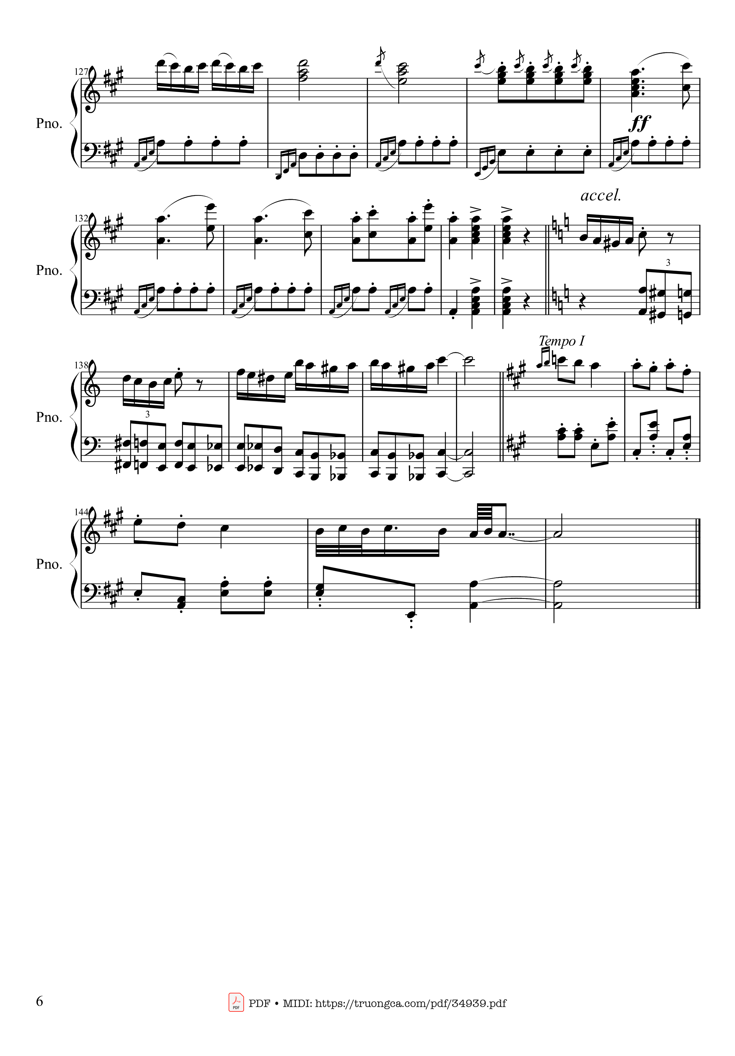 Page 6 of the piano sheet music PDF Piano – Rondo Alla Turca (Turkish March) Piano by Wolfgang Amadeus Mozart