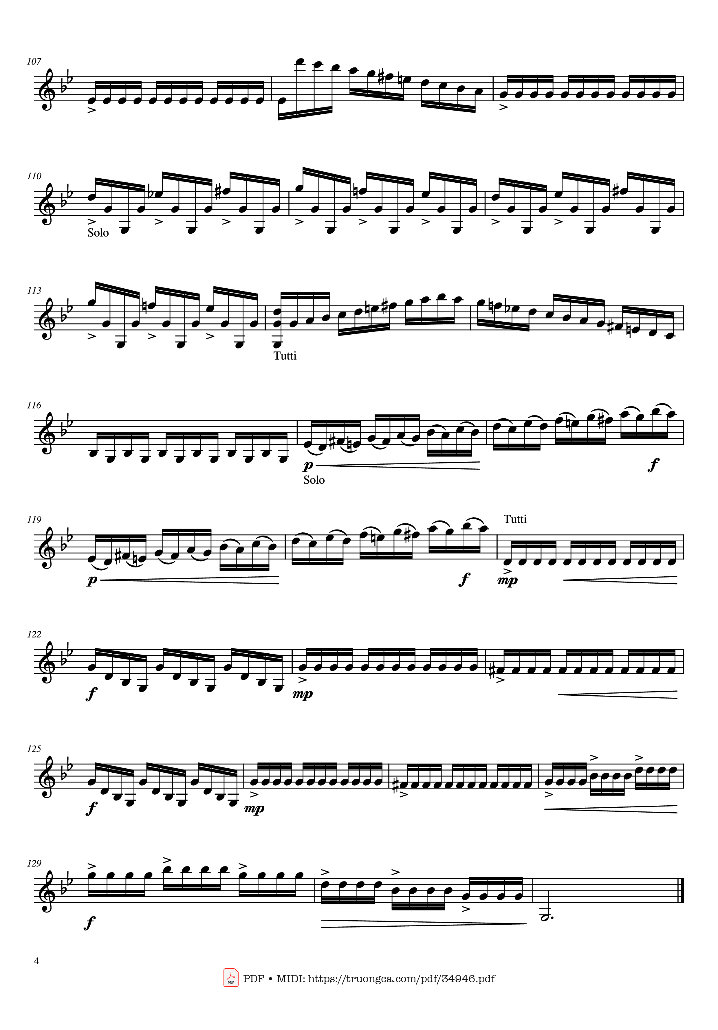 Page 4 of the piano sheet music PDF – Violin Concerto in G minor, No. 2, Op. 8, RV 315 by Antonio Vivaldi