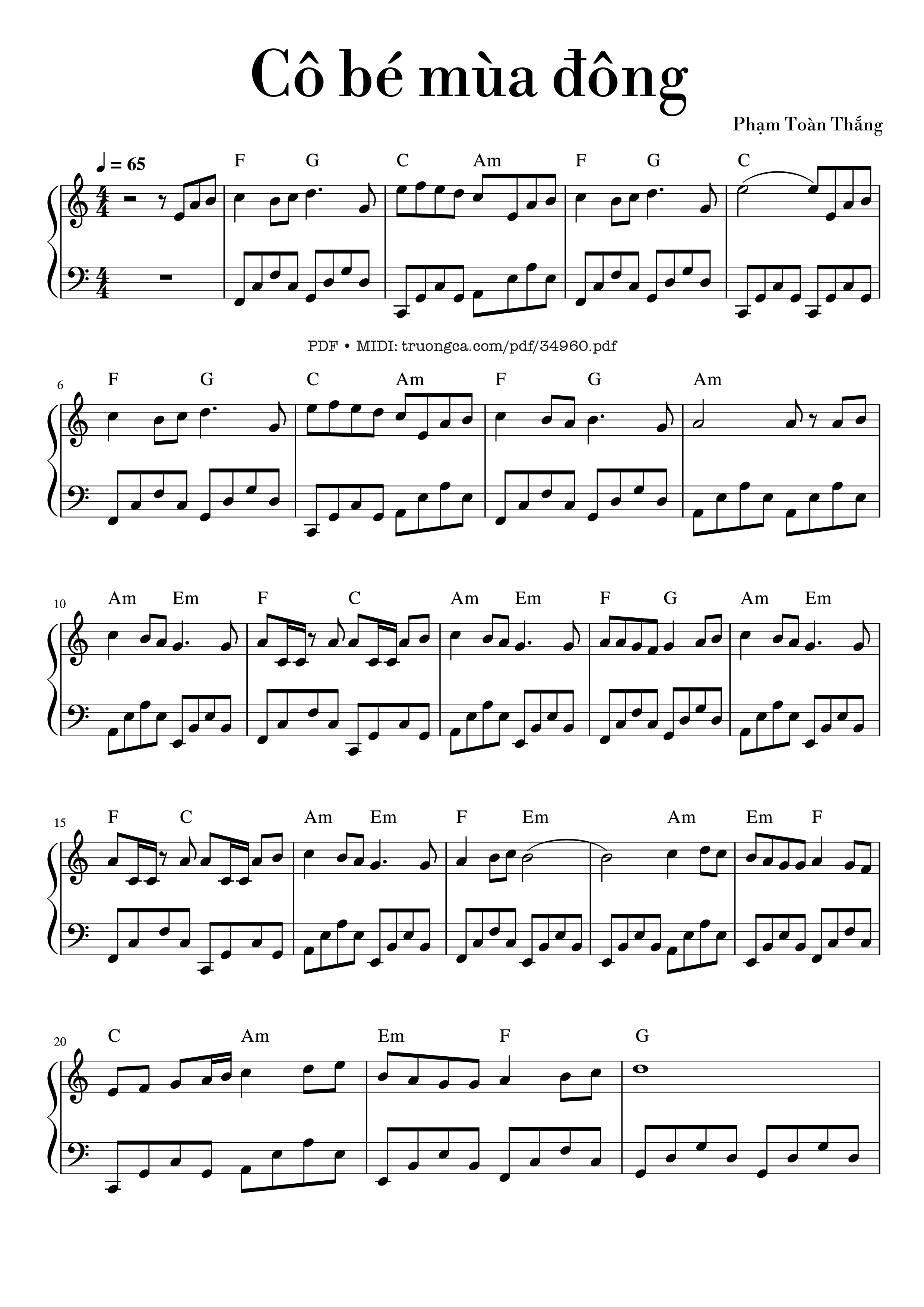Page 1 of the piano sheet music PDF Piano – Cô bé mùa đông Piano by Phạm Toàn Thắng