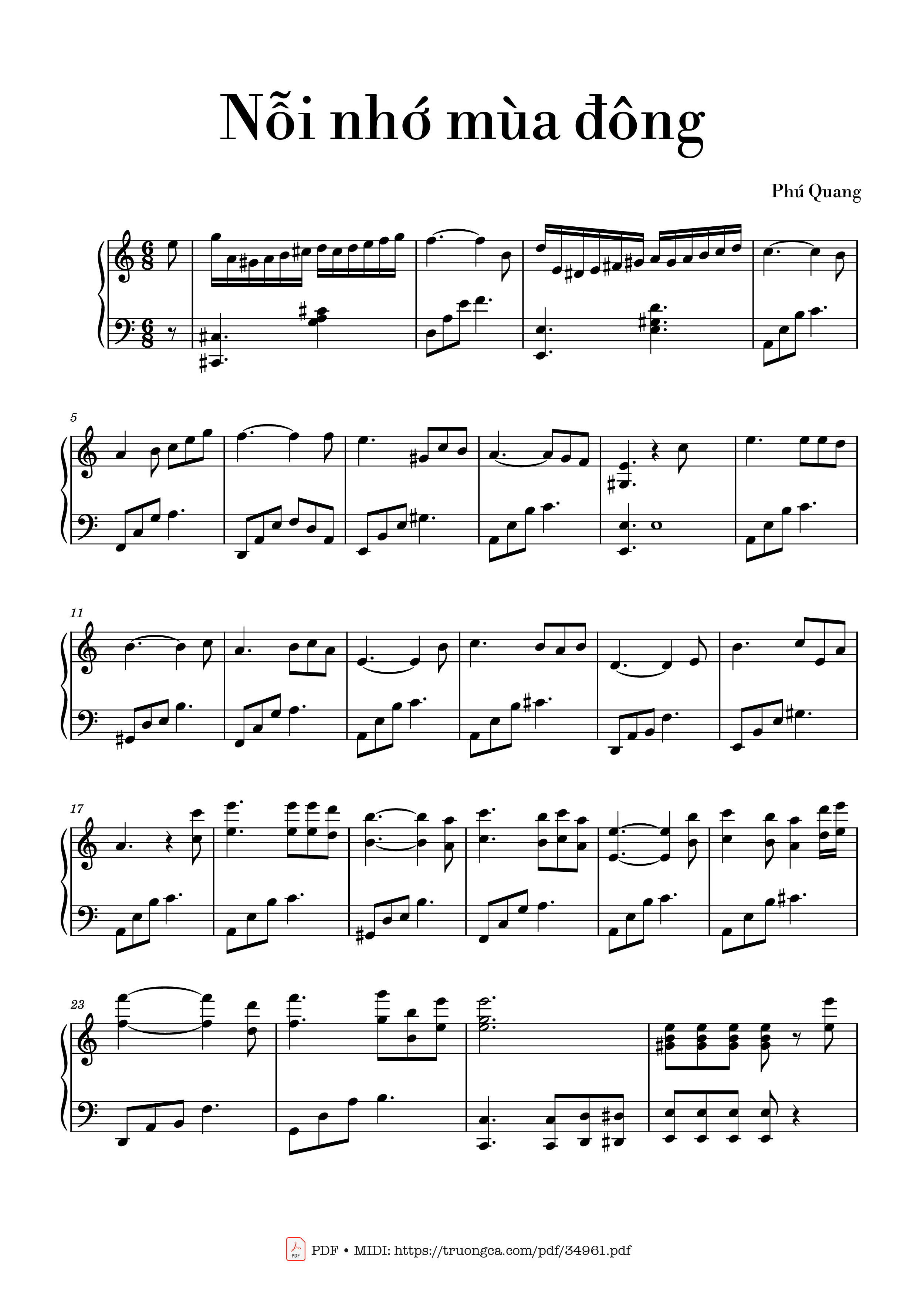 Page 1 of the piano sheet music PDF Piano – Nỗi nhớ mùa đông Piano by Phú Quang