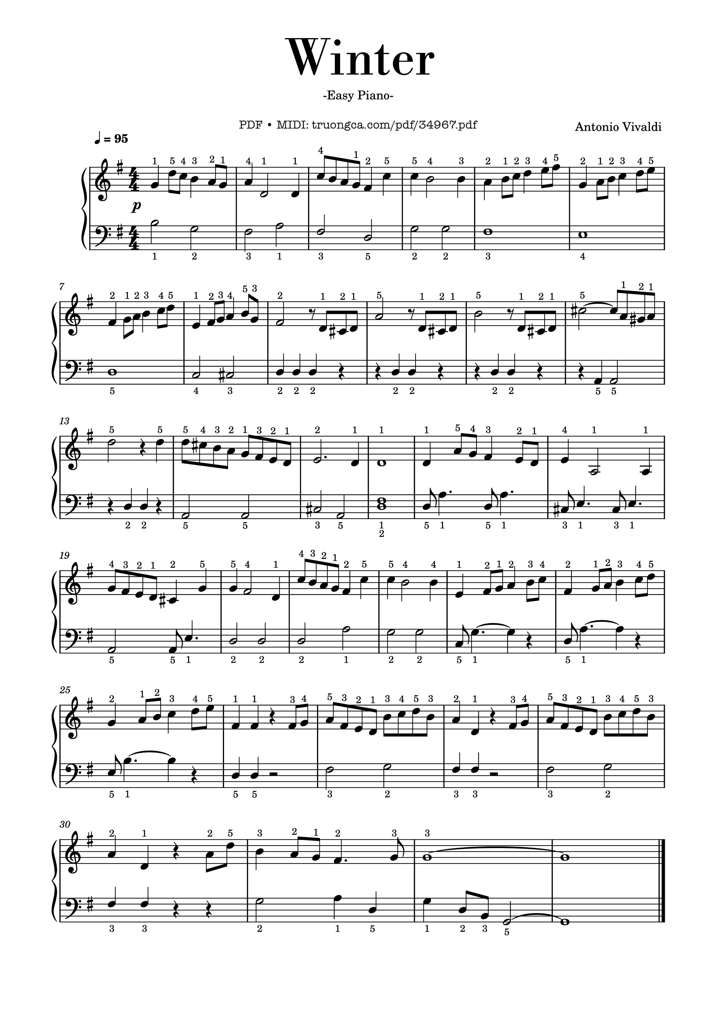 Page 1 of the piano sheet music PDF Piano – Winter Piano Easy, Vivaldi (With finger number) by Antonio Vivaldi