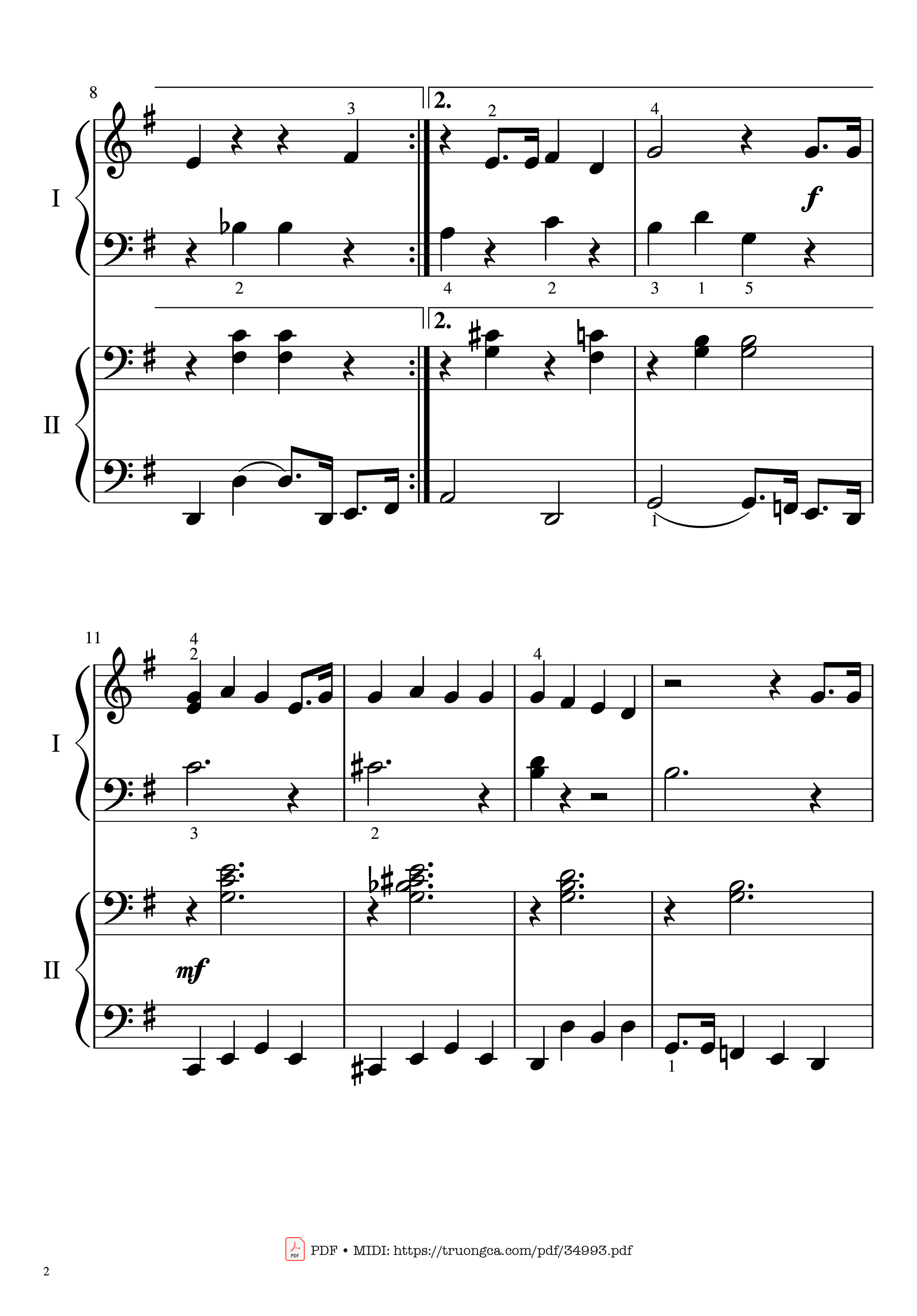 Page 2 of the piano sheet music PDF Piano – Jingle bell rock Piano 4 Hands EASY by Joseph Carleton Beal