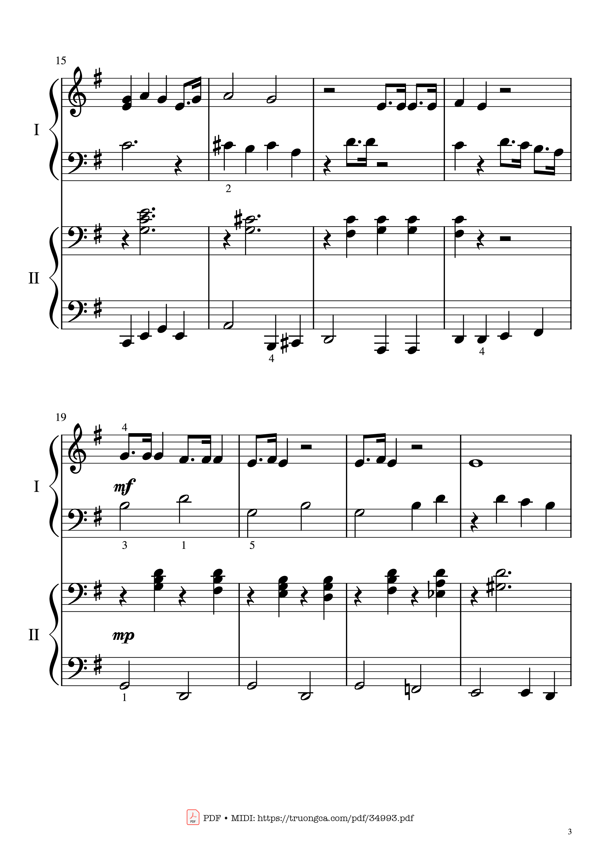 Page 3 of the piano sheet music PDF Piano – Jingle bell rock Piano 4 Hands EASY by Joseph Carleton Beal