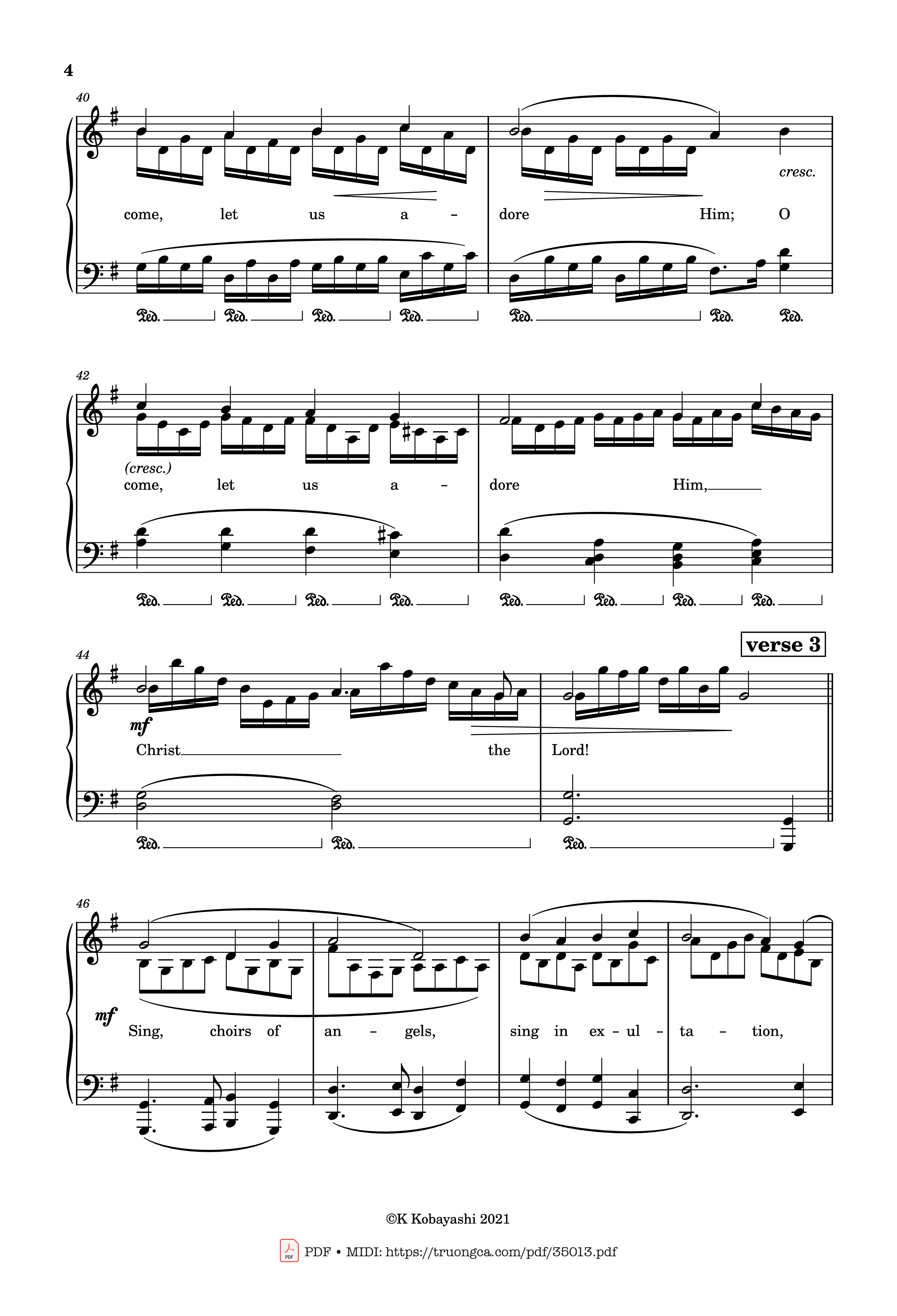 Page 4 of the piano sheet music PDF Piano – O Come, All Ye Faithful (Adeste Fideles) Piano by John Francis Wade