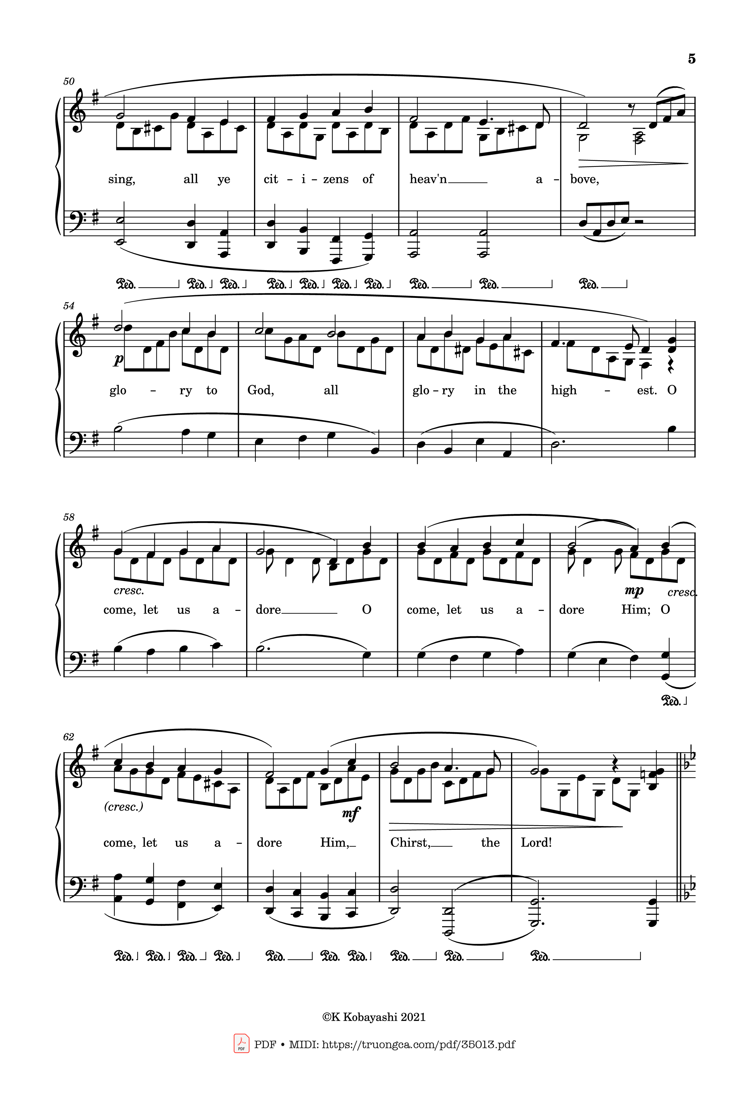 Page 5 of the piano sheet music PDF Piano – O Come, All Ye Faithful (Adeste Fideles) Piano by John Francis Wade