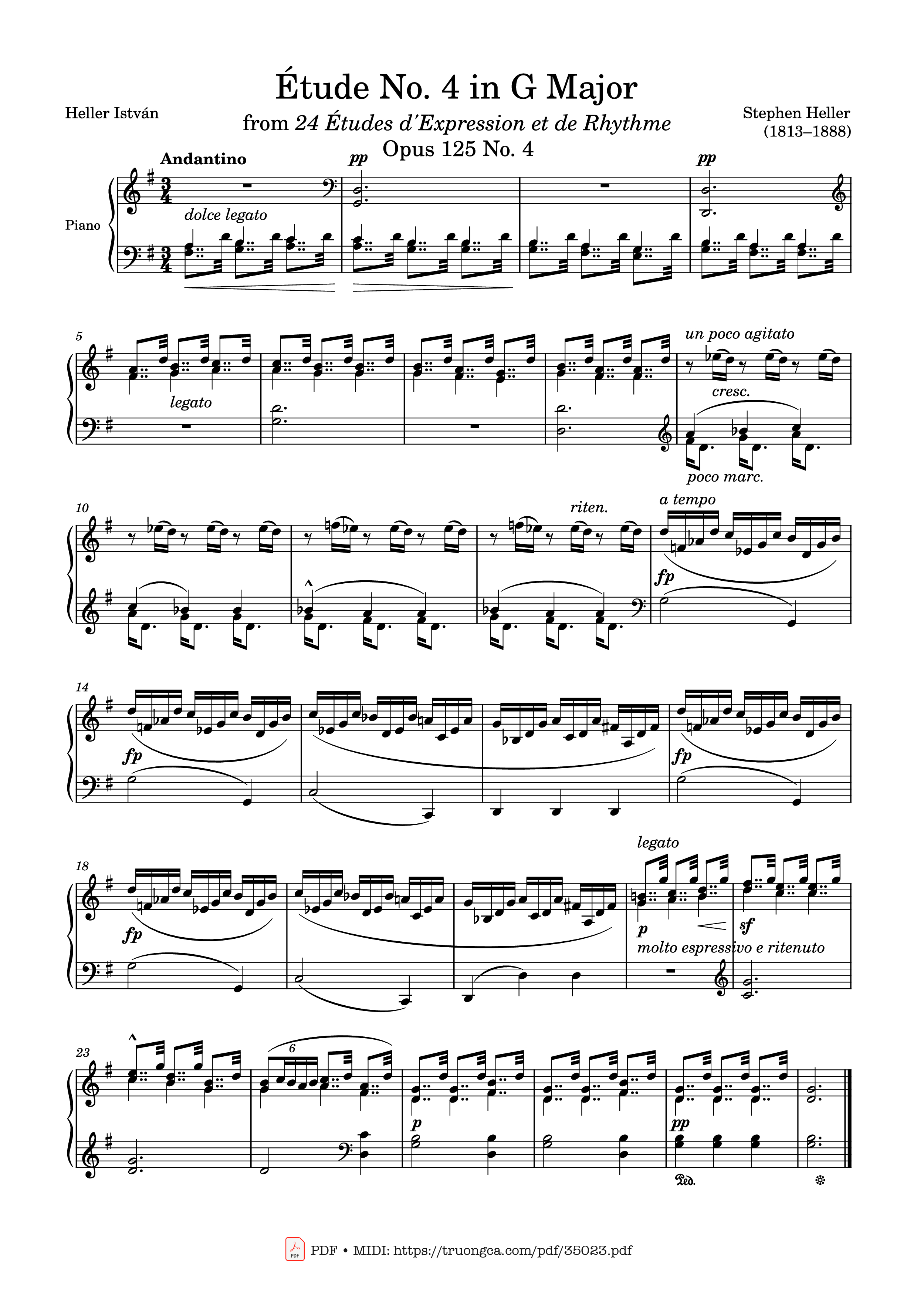 Page 1 of the piano sheet music PDF Piano – Étude No. 4 in G Major Piano by Stephen Heller