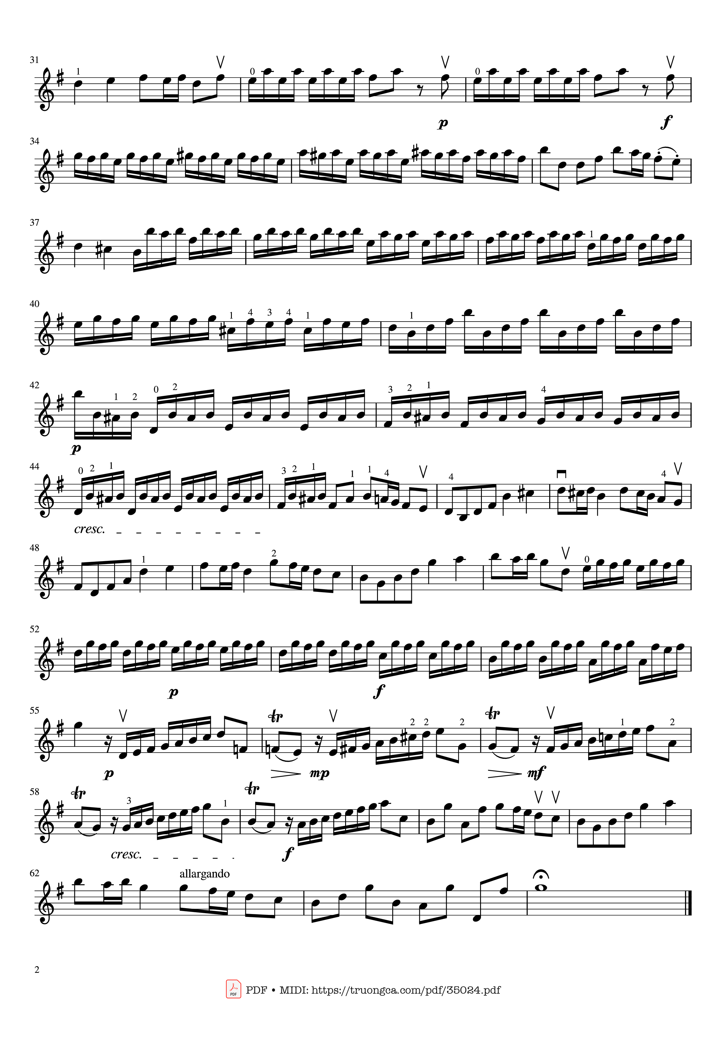Page 2 of the piano sheet music PDF – Concerto In G Major (RV 310) Violin by Antonio Vivaldi