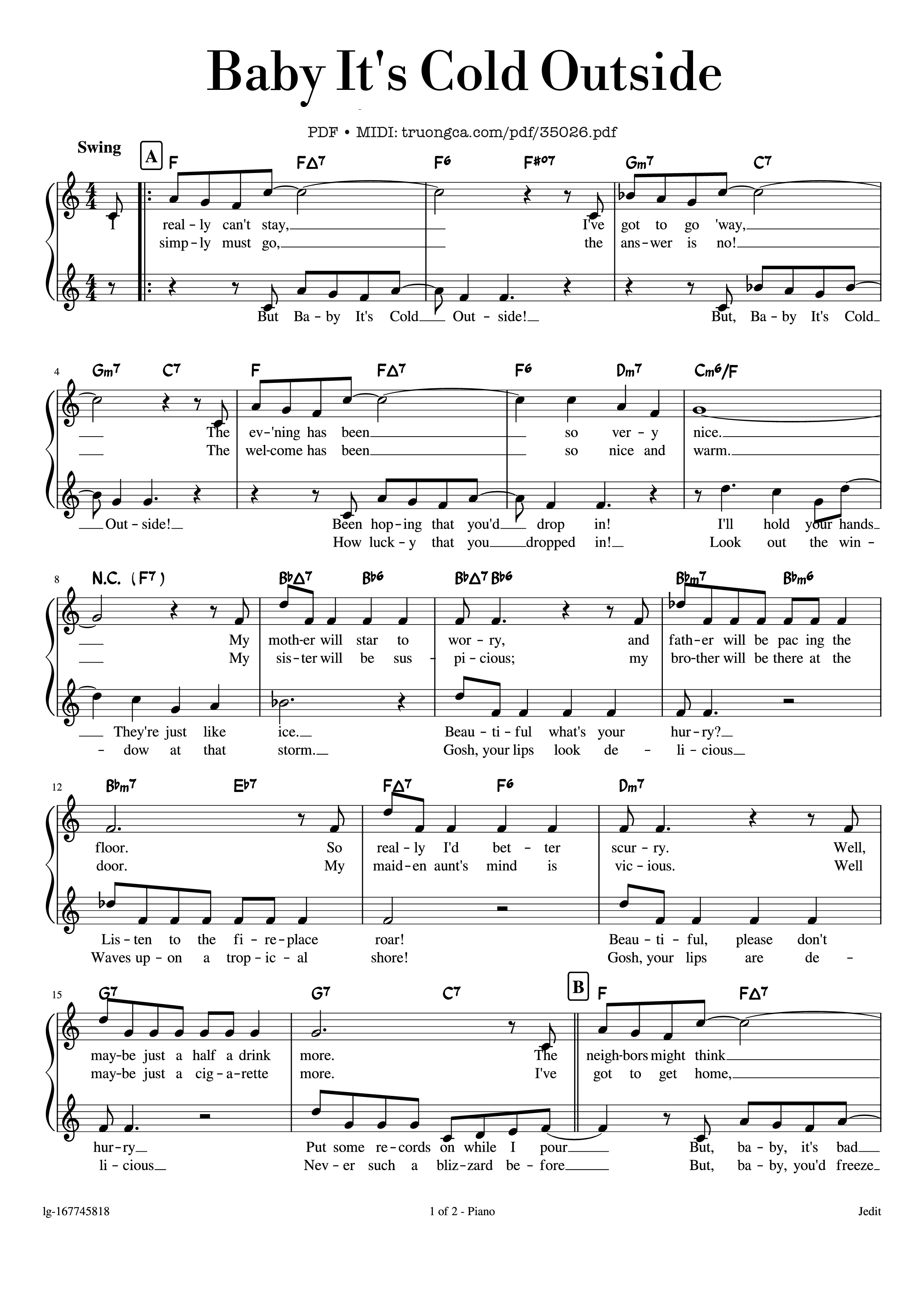 Page 1 of the piano sheet music PDF Piano – Baby It