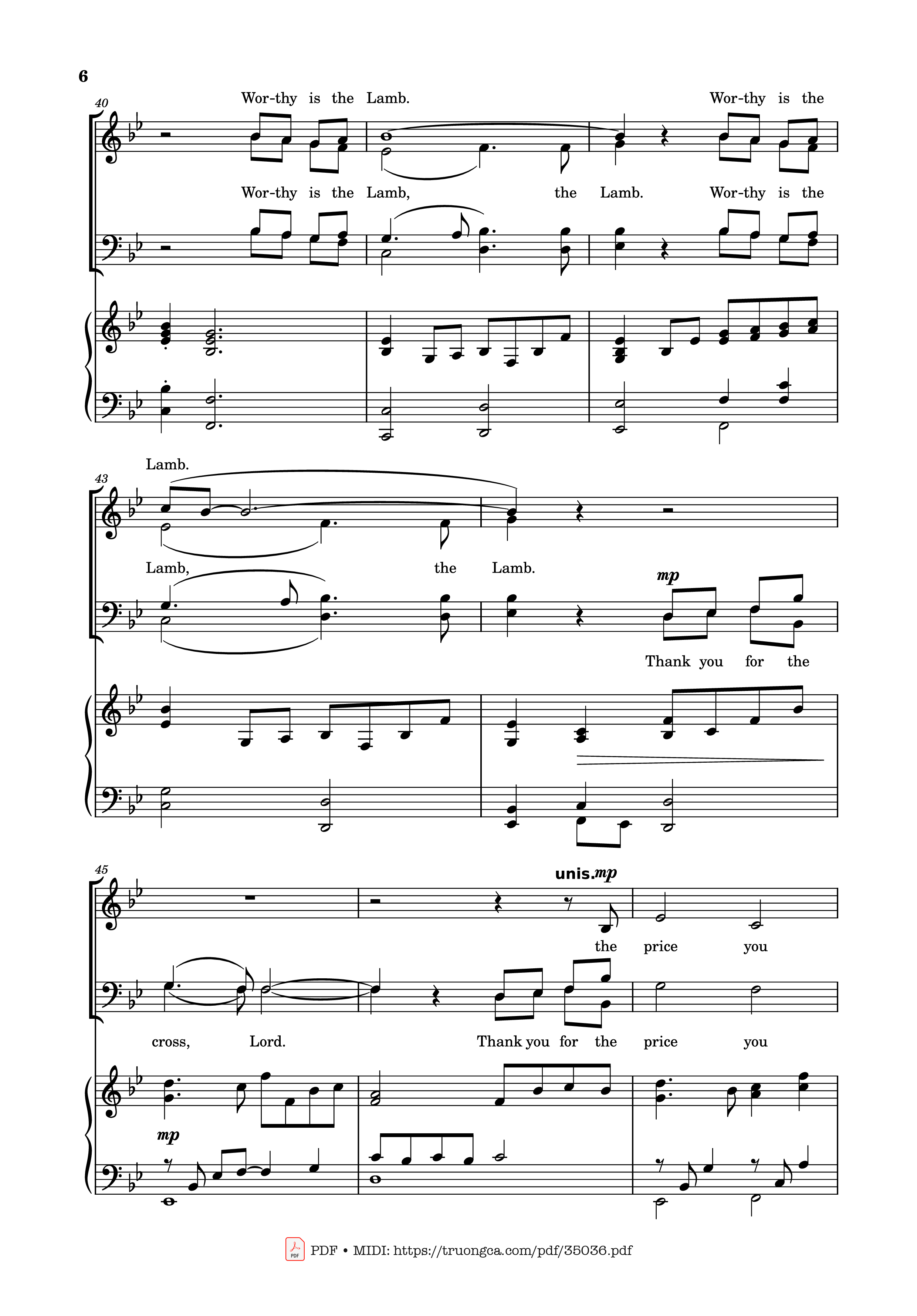 Page 6 of the piano sheet music PDF Piano – Worthy is the Lamb Piano by DARLENE ZSCHECH
