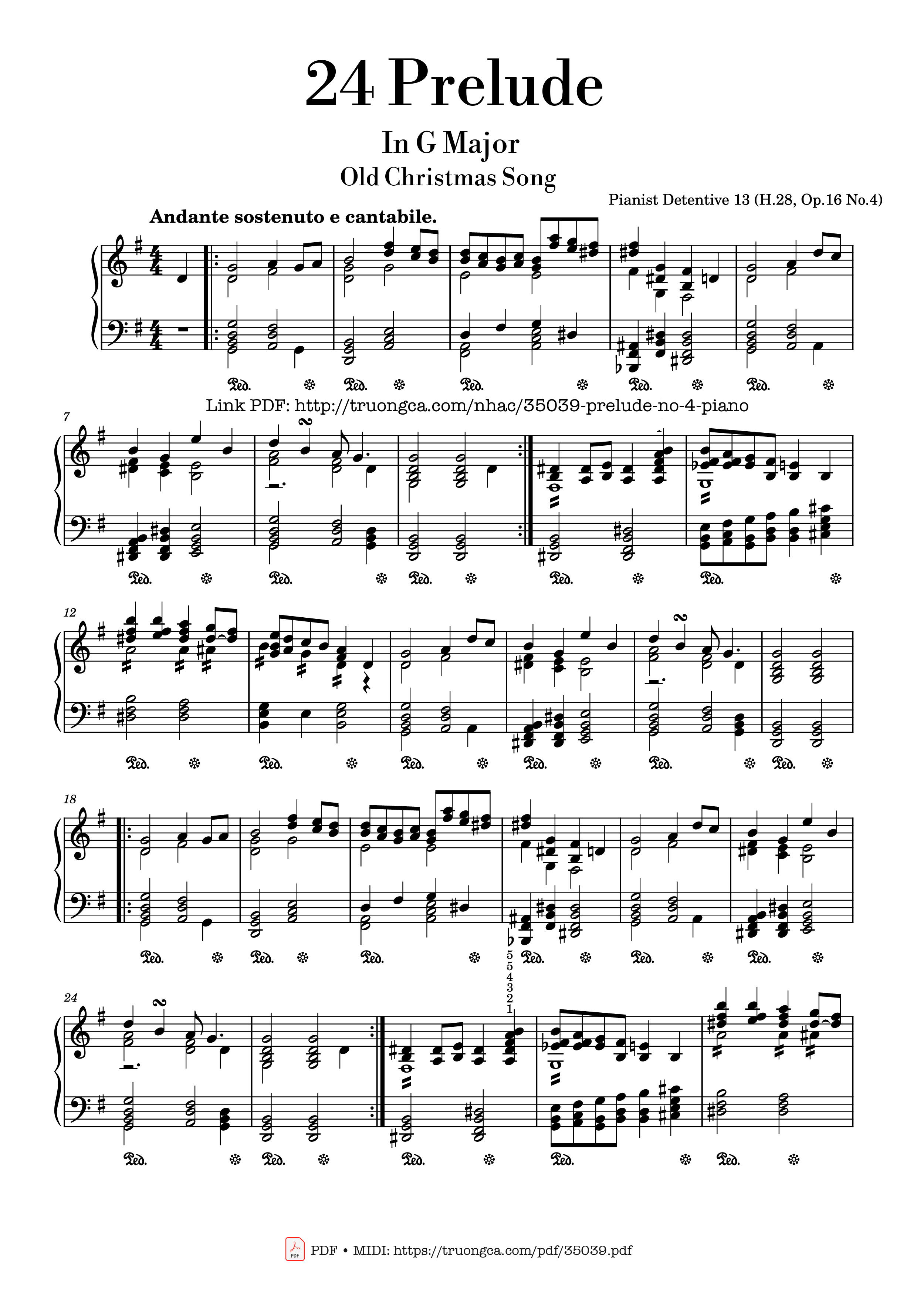 Page 1 of the piano sheet music PDF Piano – 24 Prelude No.4 In G Major (Old Christmas Song) by Pianist Detentive 13