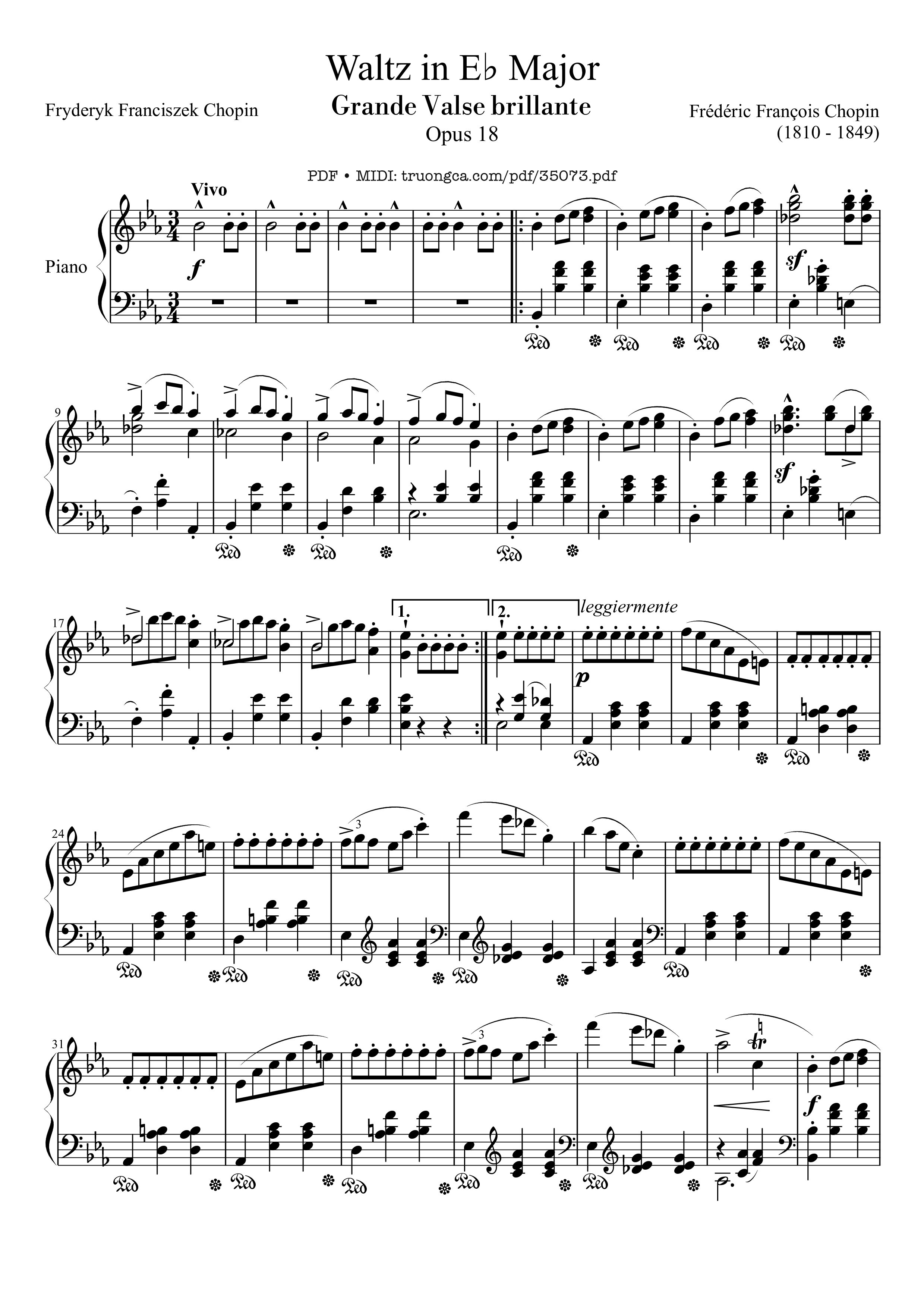 Page 1 of the piano sheet music PDF Piano – Waltz in E♭ Major, Grande Valse brillante Piano by Frédéric François Chopin