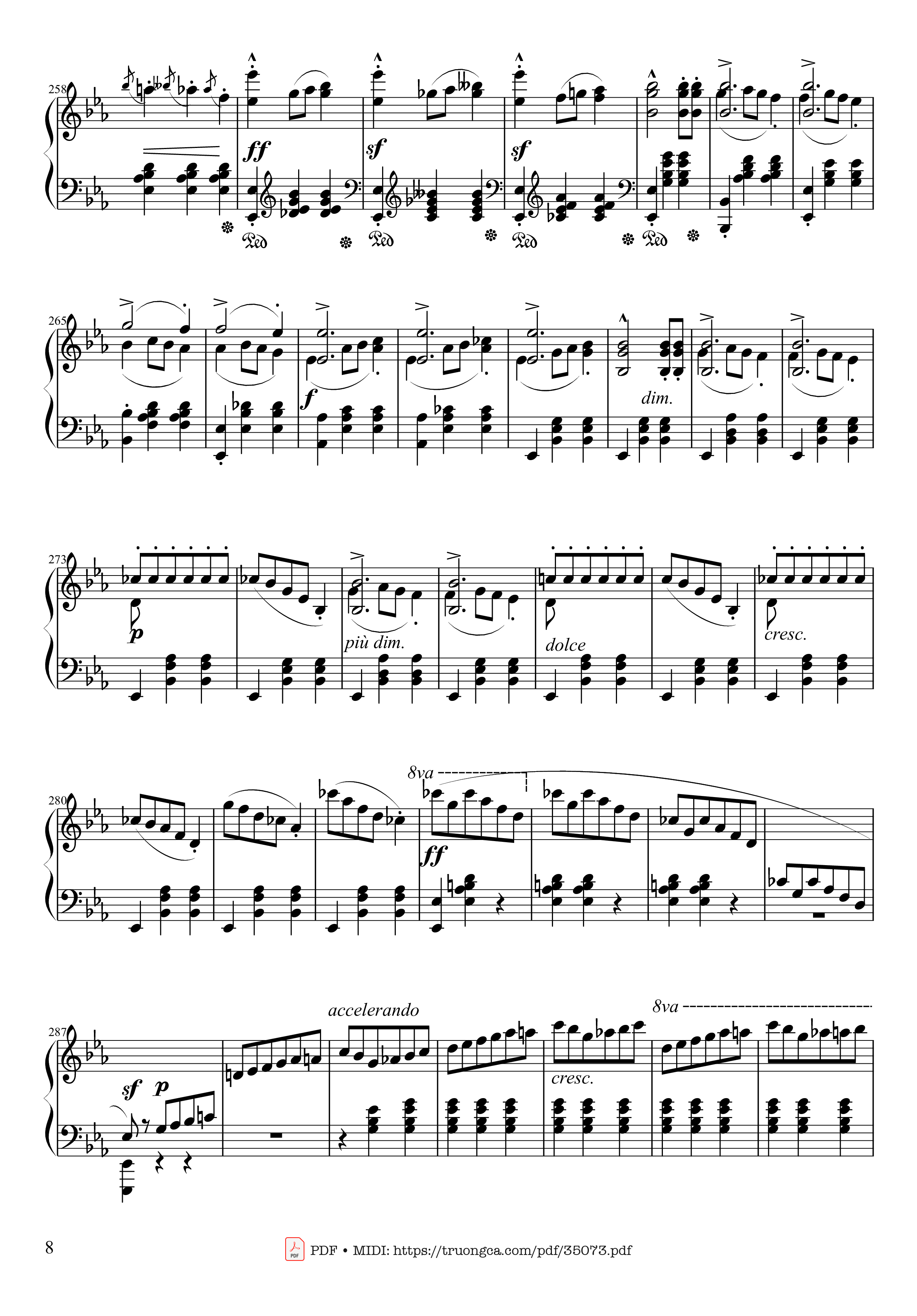 Page 8 of the piano sheet music PDF Piano – Waltz in E♭ Major, Grande Valse brillante Piano by Frédéric François Chopin