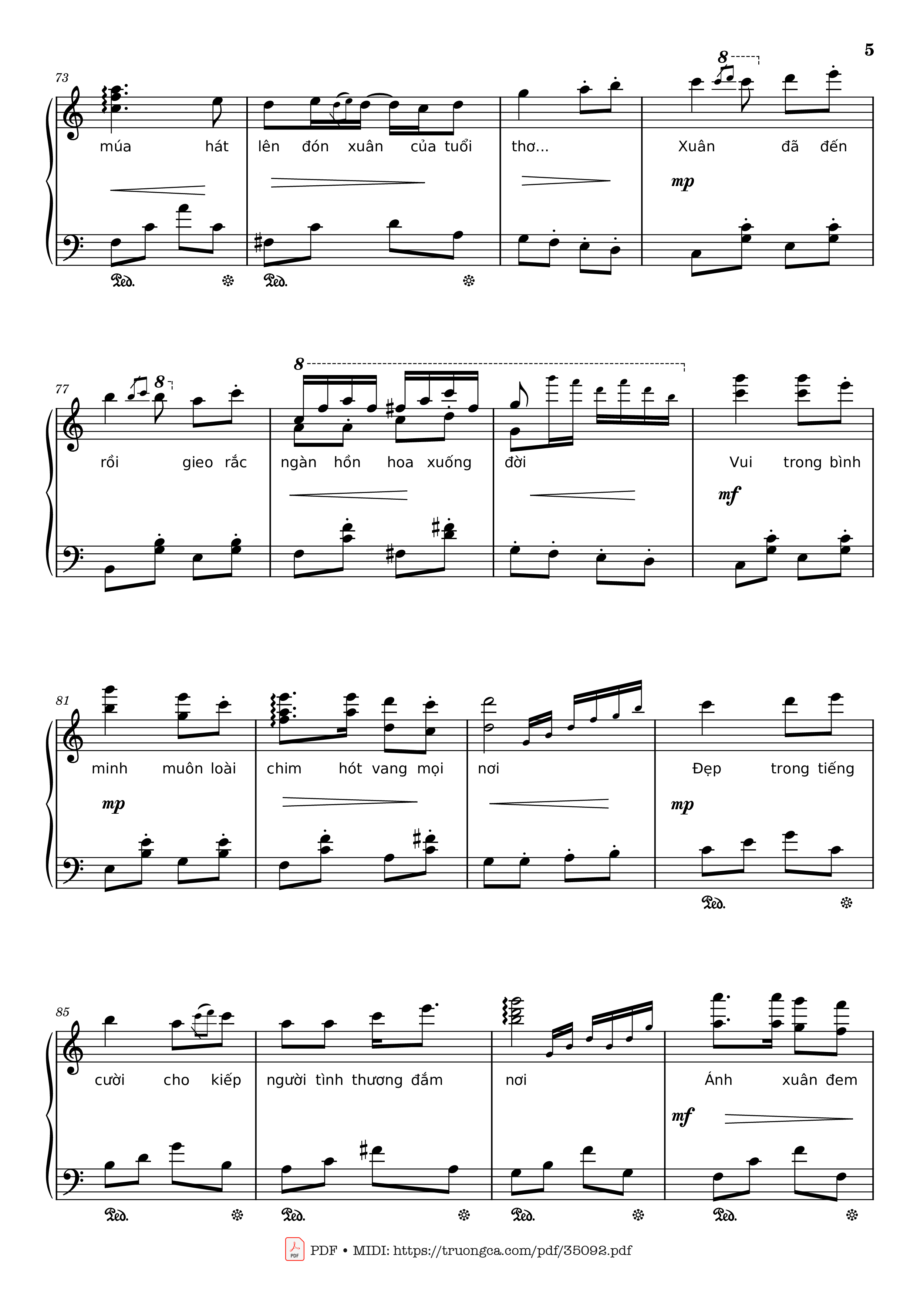 Page 5 of the piano sheet music PDF Piano – Đón xuân Piano by Phạm Đình Chương