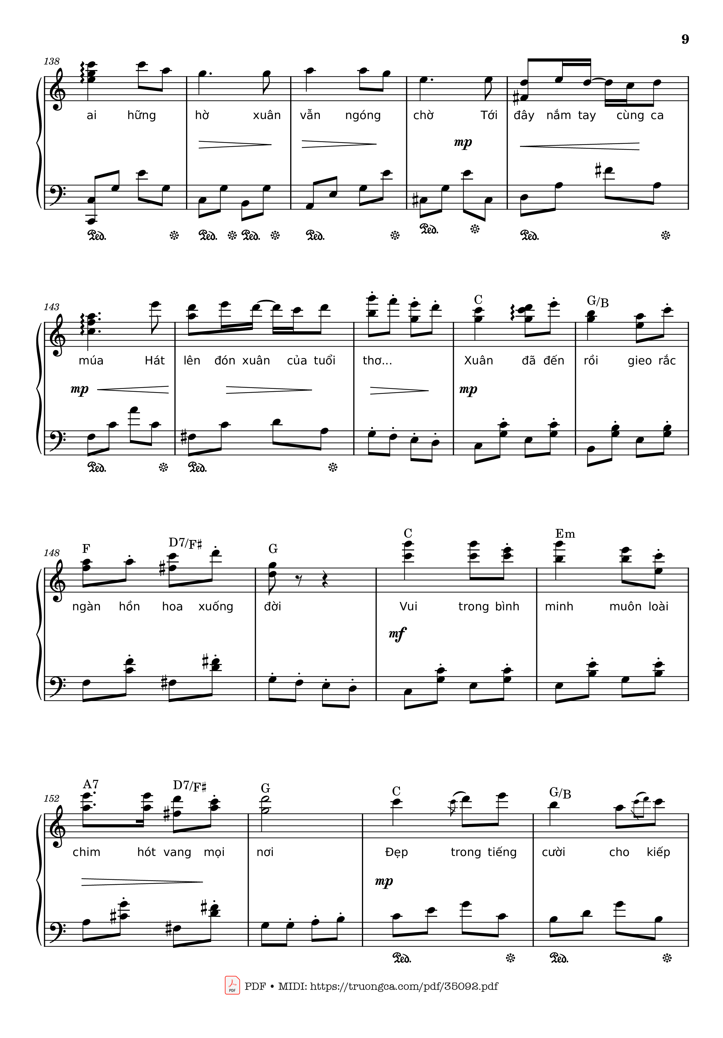Page 9 of the piano sheet music PDF Piano – Đón xuân Piano by Phạm Đình Chương