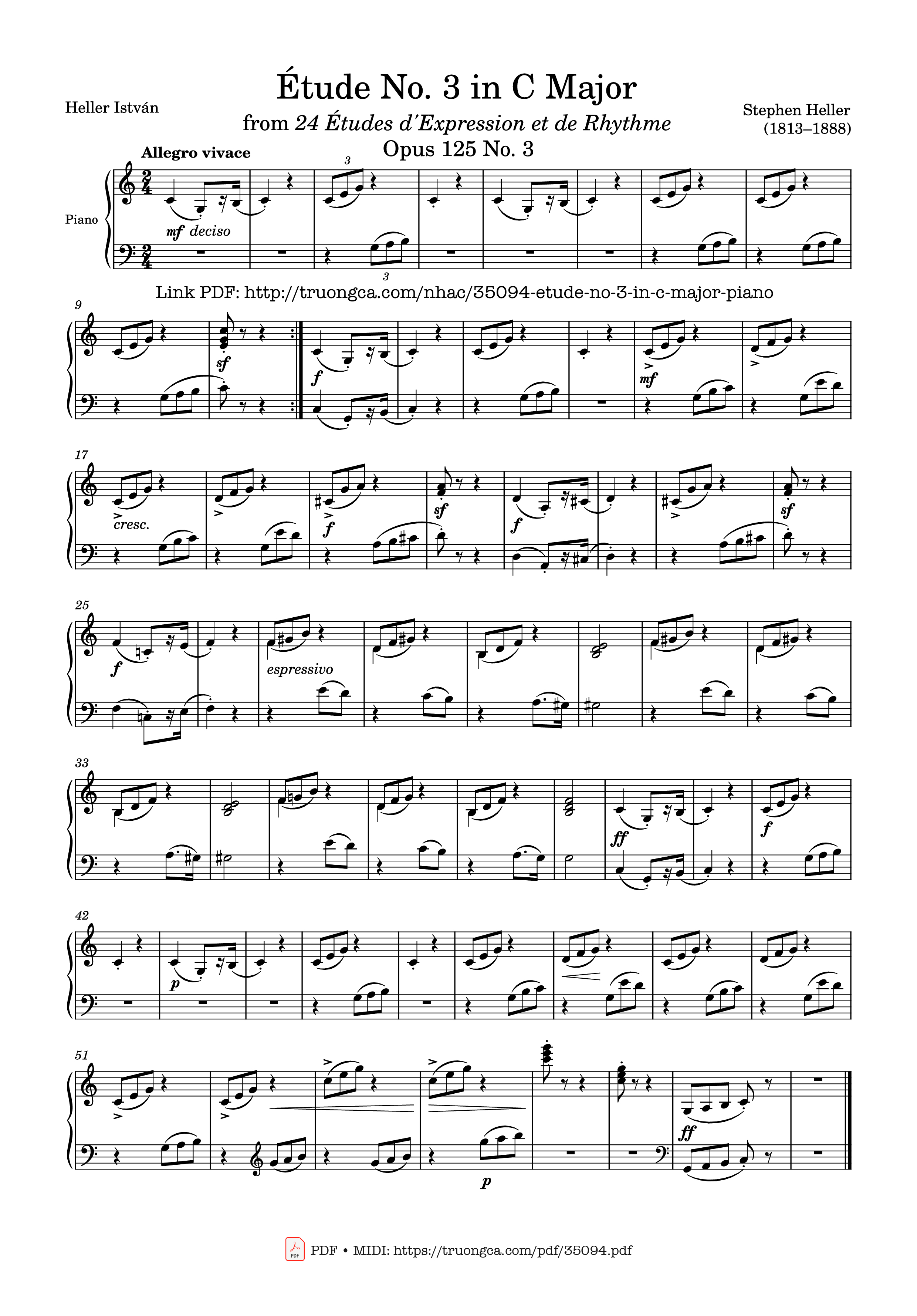 Page 1 of the piano sheet music PDF Piano – Étude No. 3 in C Major Piano by Stephen Heller