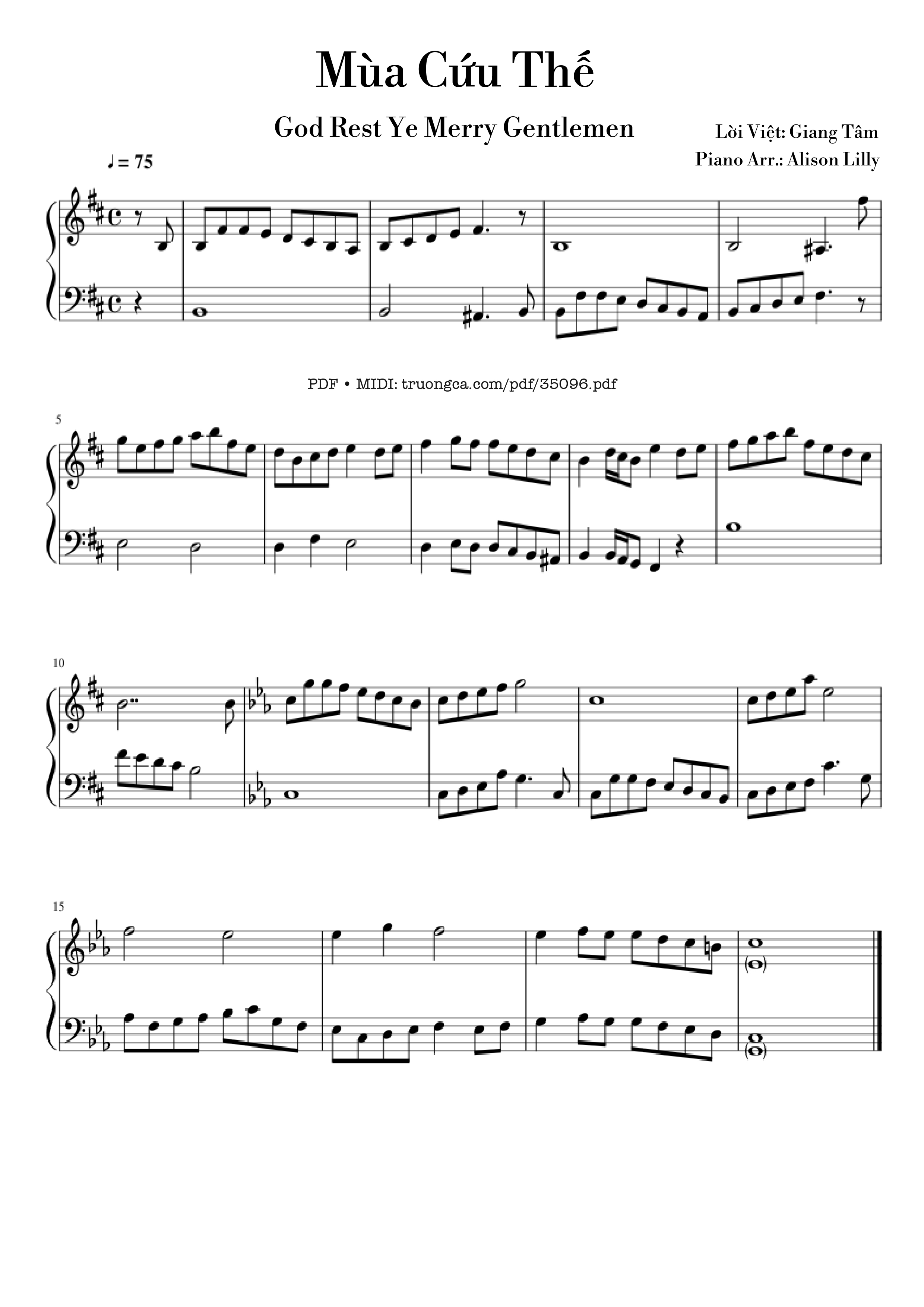 Page 1 of the piano sheet music PDF Piano – Mùa Cứu Thế by Giang Tâm