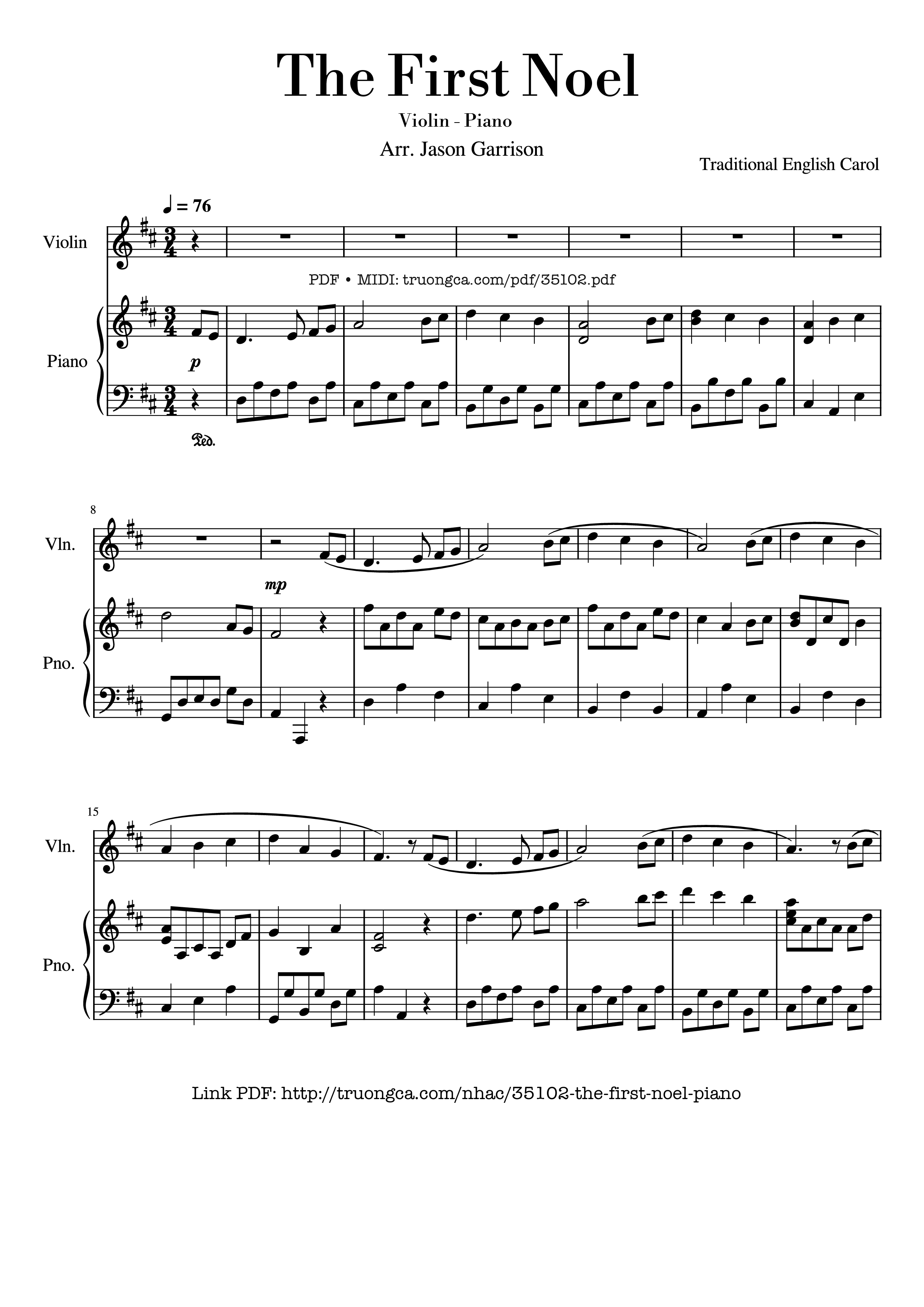 Page 1 of the piano sheet music PDF Piano – The First Noel Violin & Piano by Traditional English