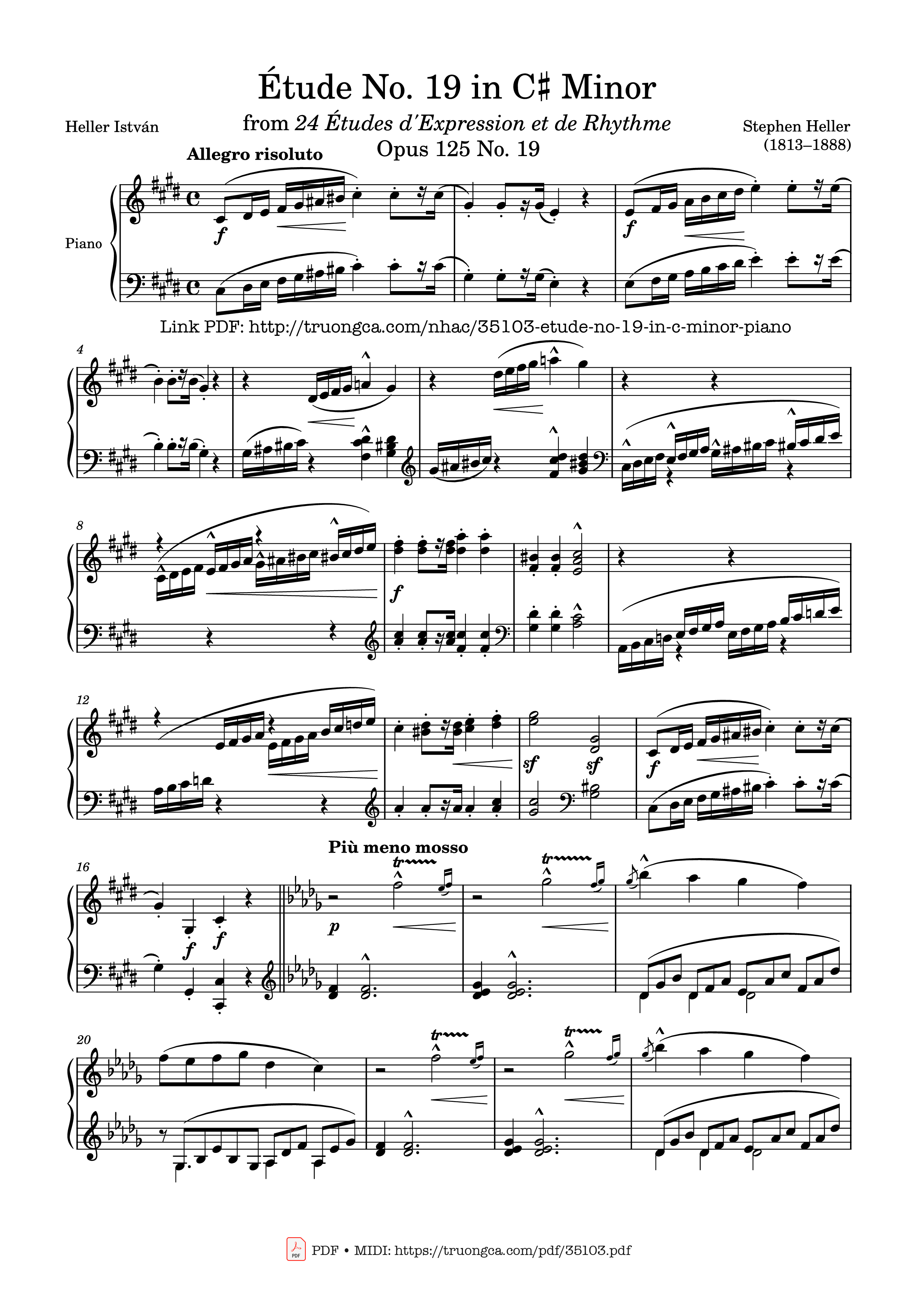 Page 1 of the piano sheet music PDF Piano – Étude No. 19 in C♯ Minor Piano by Stephen Heller