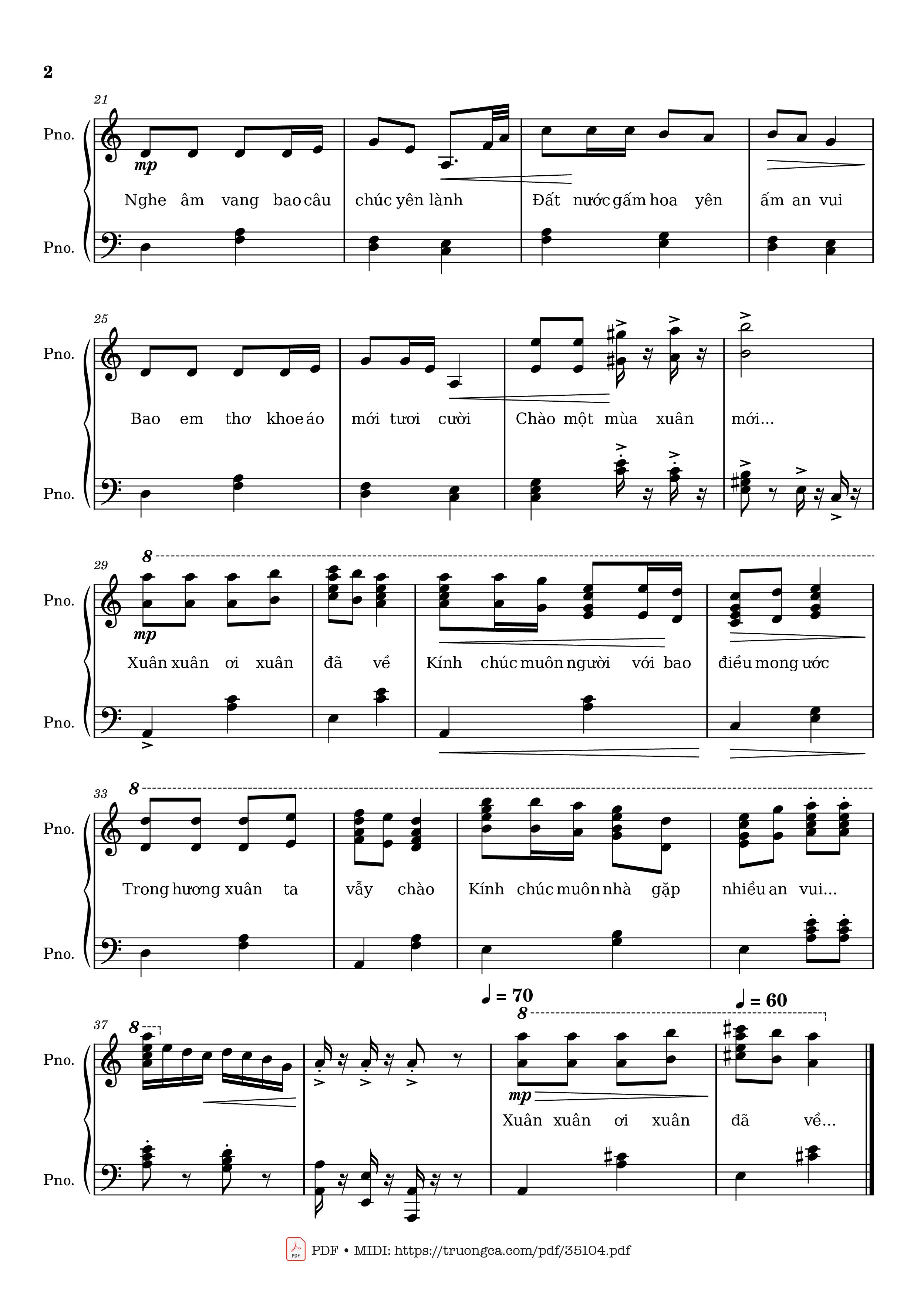 Page 2 of the piano sheet music PDF – Mùa xuân ơi Piano (bản dễ) by Nguyễn Ngọc Thiện