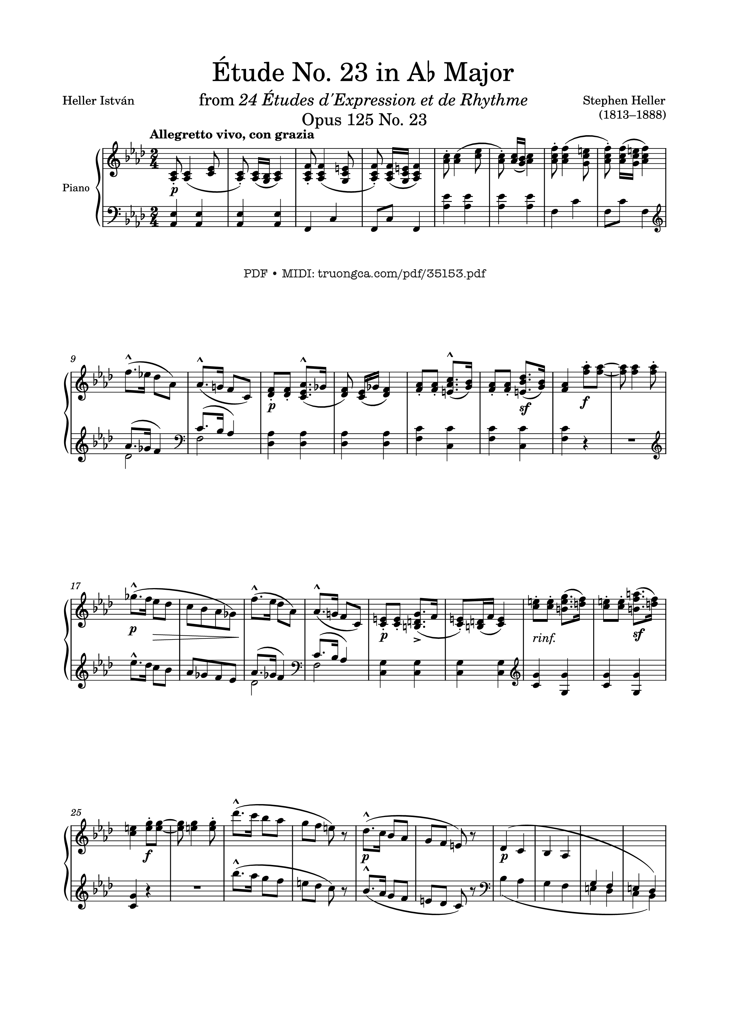 Page 1 of the piano sheet music PDF Piano – Étude No. 23 in A♭ Major Piano by Stephen Heller