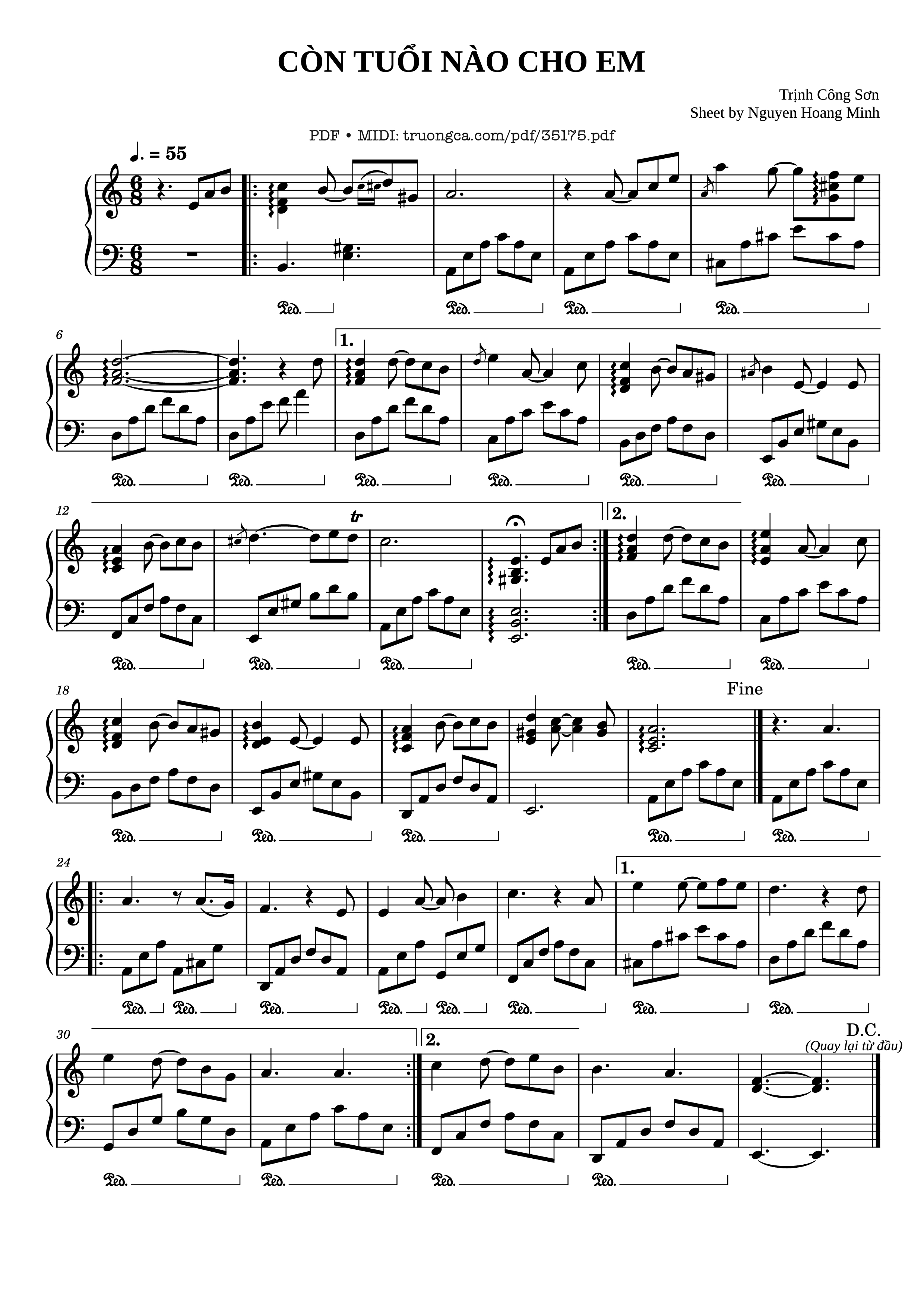 Page 1 of the piano sheet music PDF Piano – Còn tuổi nào cho em Piano by Trịnh Công Sơn