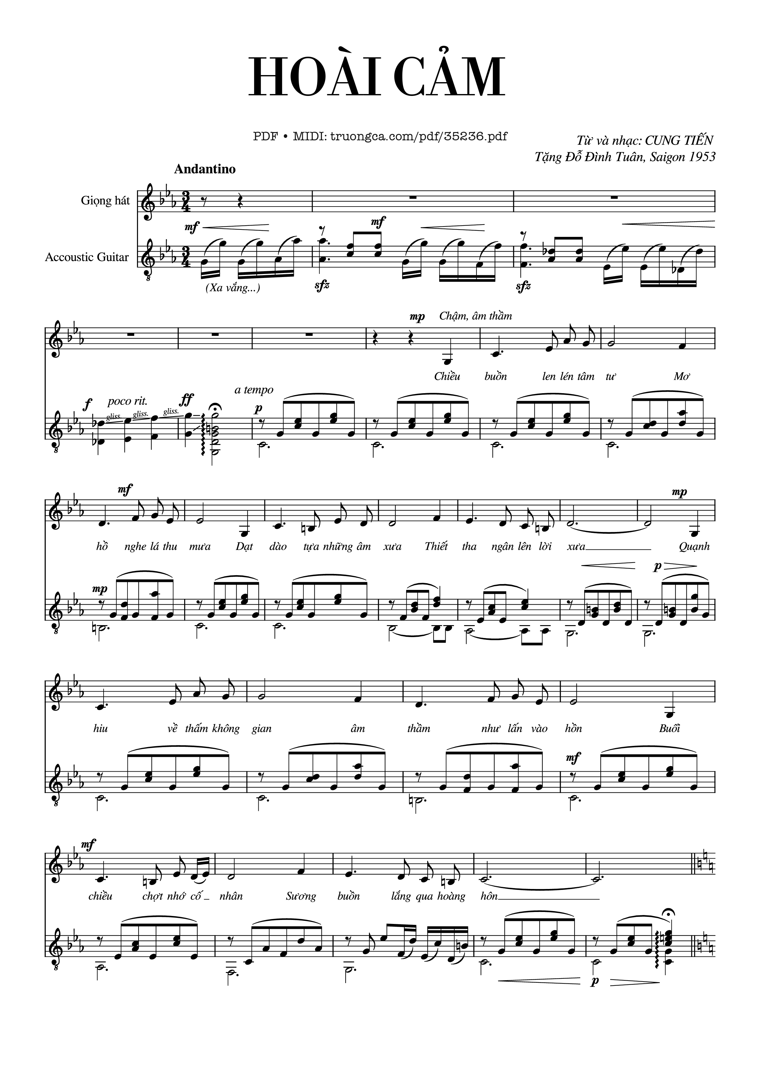 Page 1 of the piano sheet music PDF Guitar Tab – Hoài Cảm Guitar TAB by CUNG TIẾN