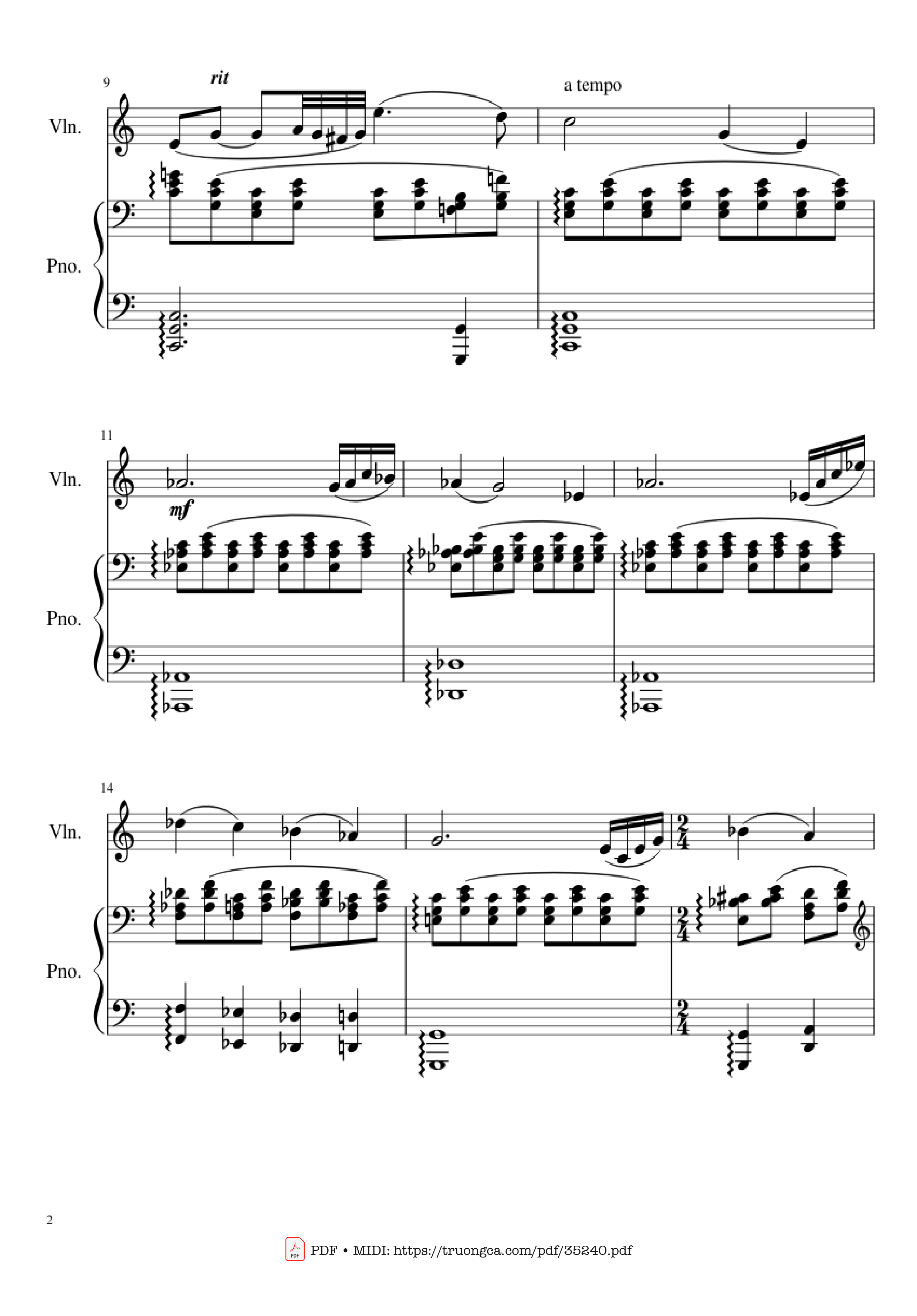 Page 2 of the piano sheet music PDF Piano – Shostakovich Romance (From The Gadfly) Piano & Violin by Dmitri Shostakovich