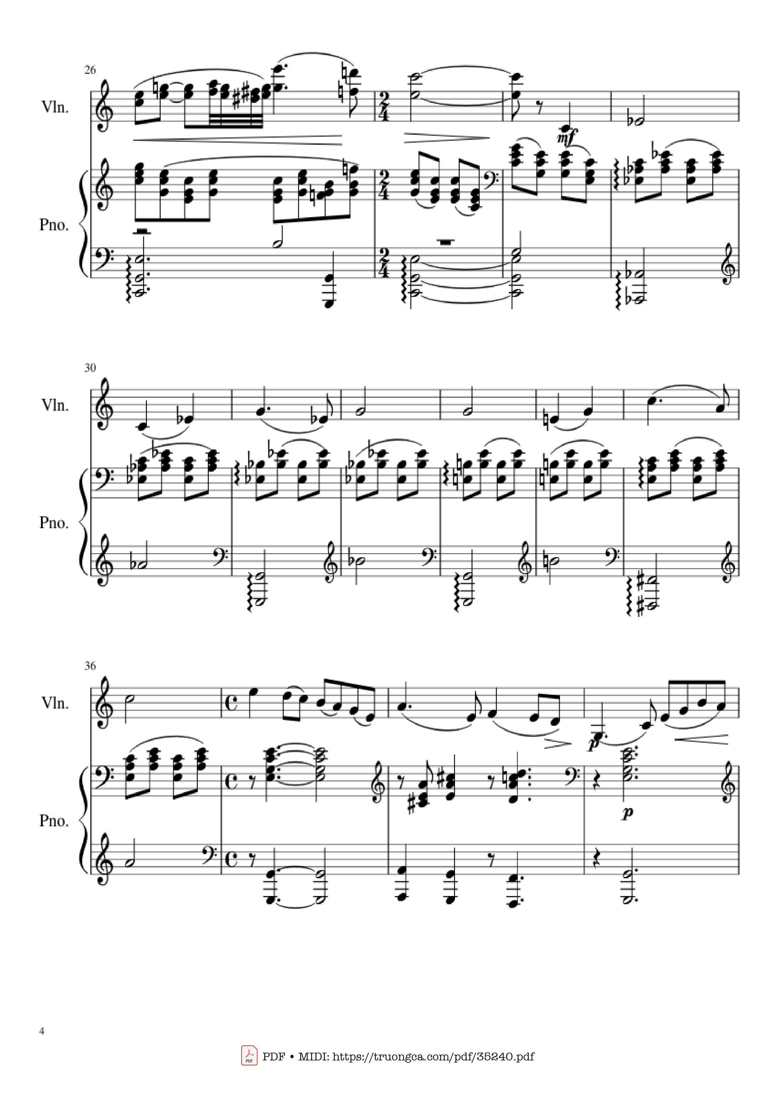 Page 4 of the piano sheet music PDF Piano – Shostakovich Romance (From The Gadfly) Piano & Violin by Dmitri Shostakovich