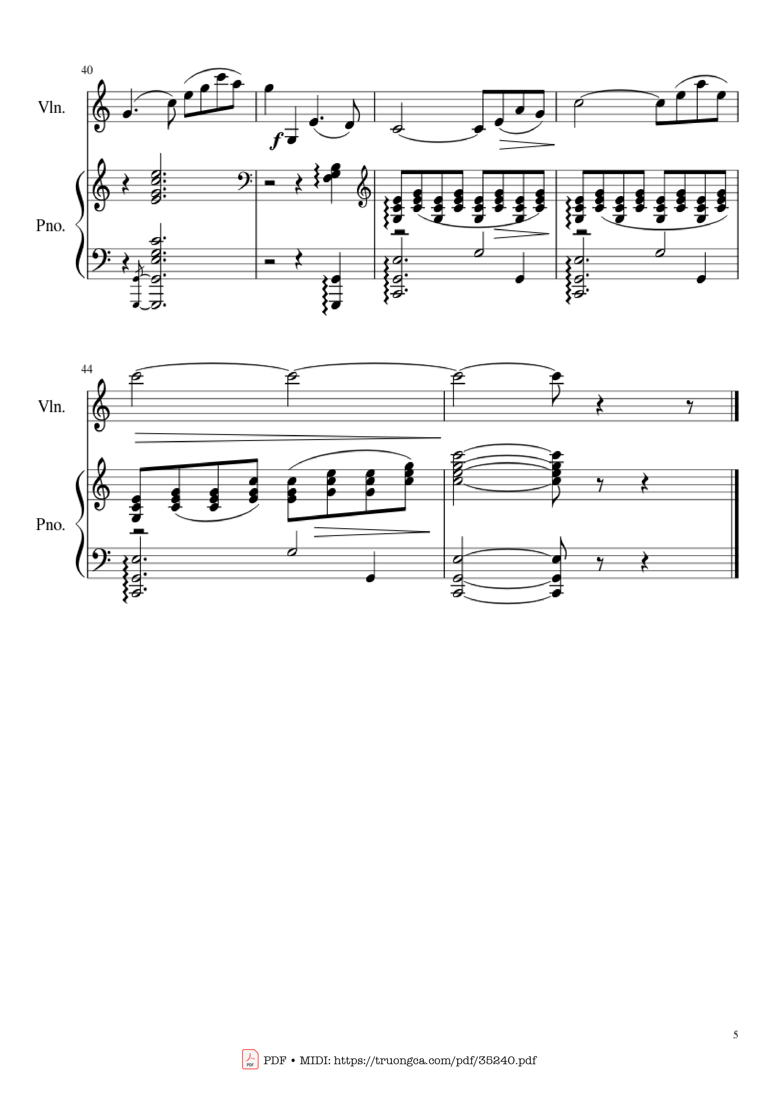 Page 5 of the piano sheet music PDF Piano – Shostakovich Romance (From The Gadfly) Piano & Violin by Dmitri Shostakovich