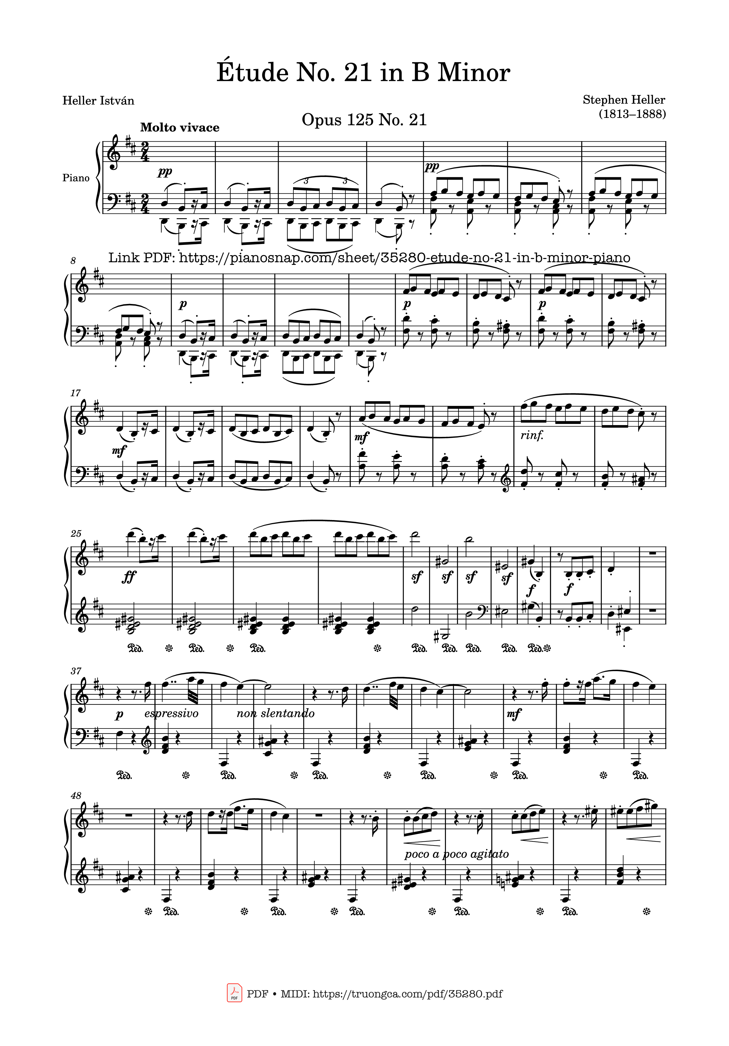 Page 1 of the piano sheet music PDF Piano – Étude No. 21 in B Minor Piano by Stephen Heller
