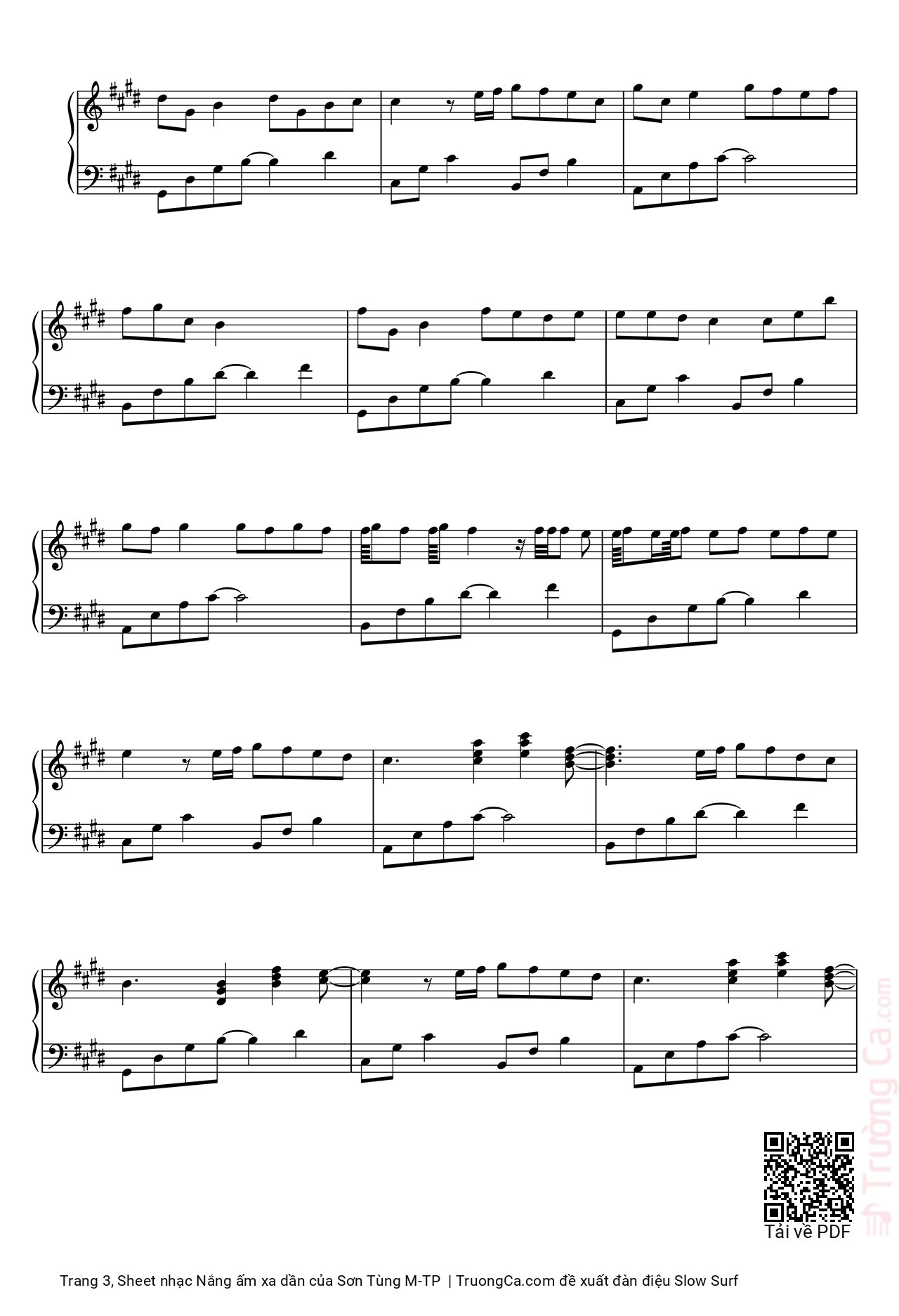 Page 3 of the piano sheet music PDF Piano – Nắng ấm xa dần by Sơn Tùng M-TP