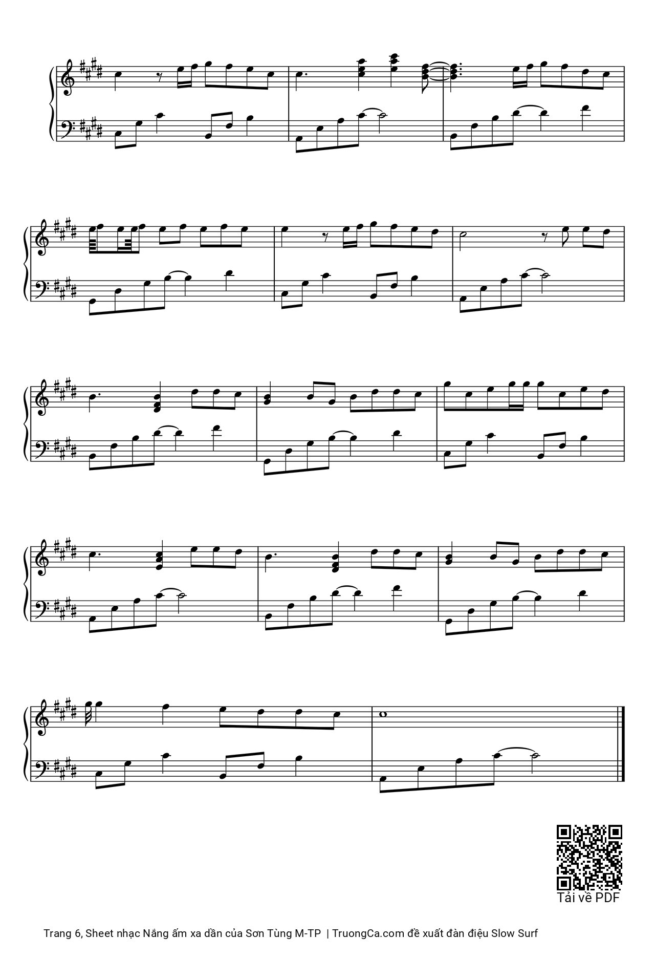 Page 6 of the piano sheet music PDF Piano – Nắng ấm xa dần by Sơn Tùng M-TP