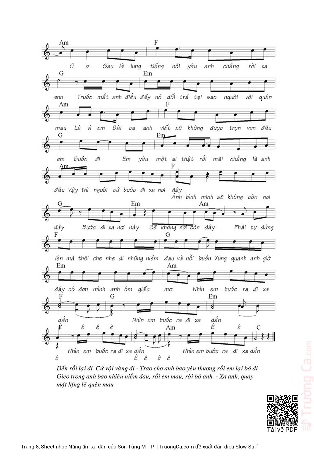 Page 8 of the piano sheet music PDF Piano – Nắng ấm xa dần by Sơn Tùng M-TP