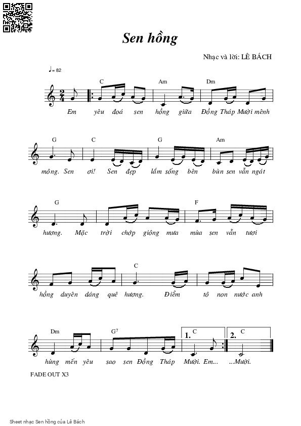 Page 1 of the piano sheet music PDF – Sen hồng by Lê Bách