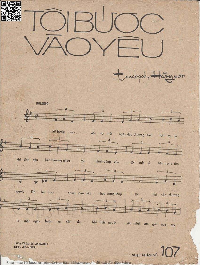 Page 2 of the piano sheet music PDF – Tôi bước vào yêu by Trúc Bạch