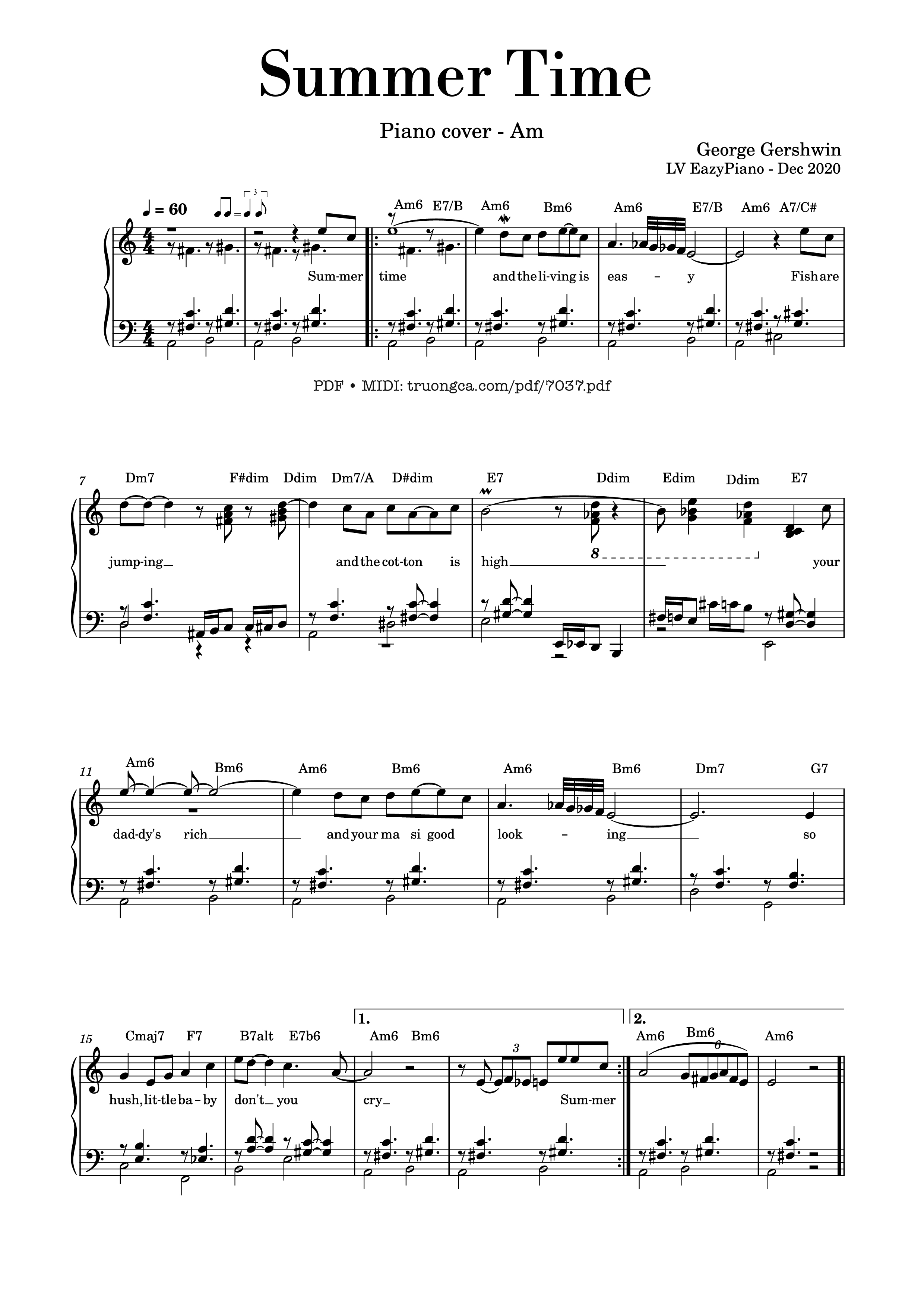 Page 1 of the piano sheet music PDF – Summer Time Piano Cover by George Gershwin