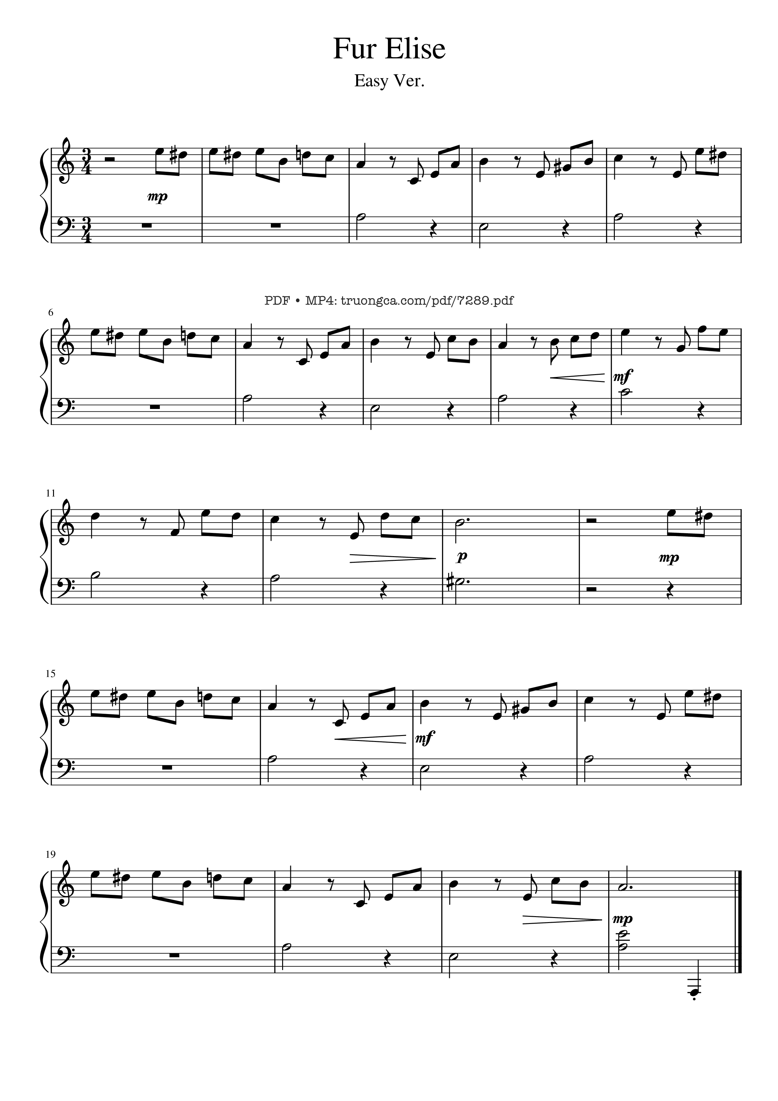 Page 1 of the piano sheet music PDF Piano – Fur Elise Piano EASY by Beethoven